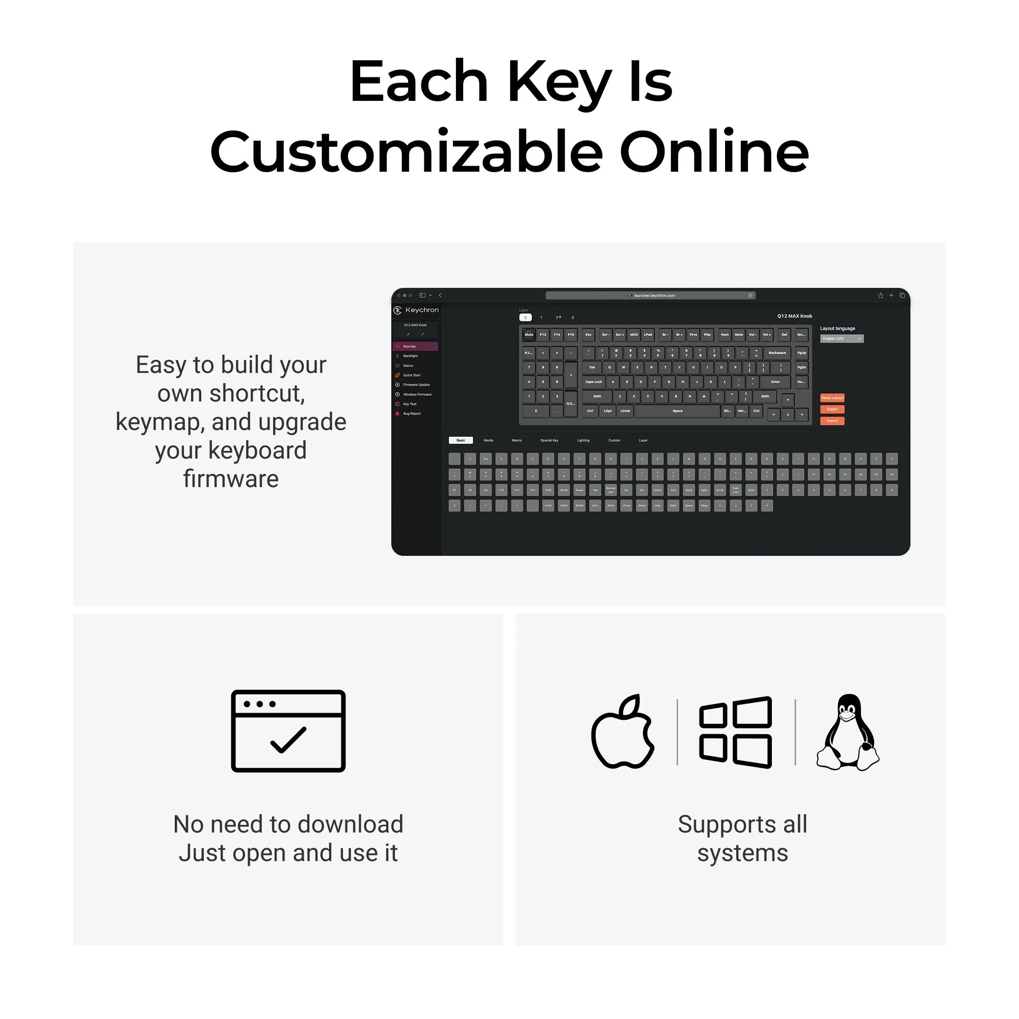 Clavier mécanique sans fil personnalisé Keychron Q12 Max QMK/VIA