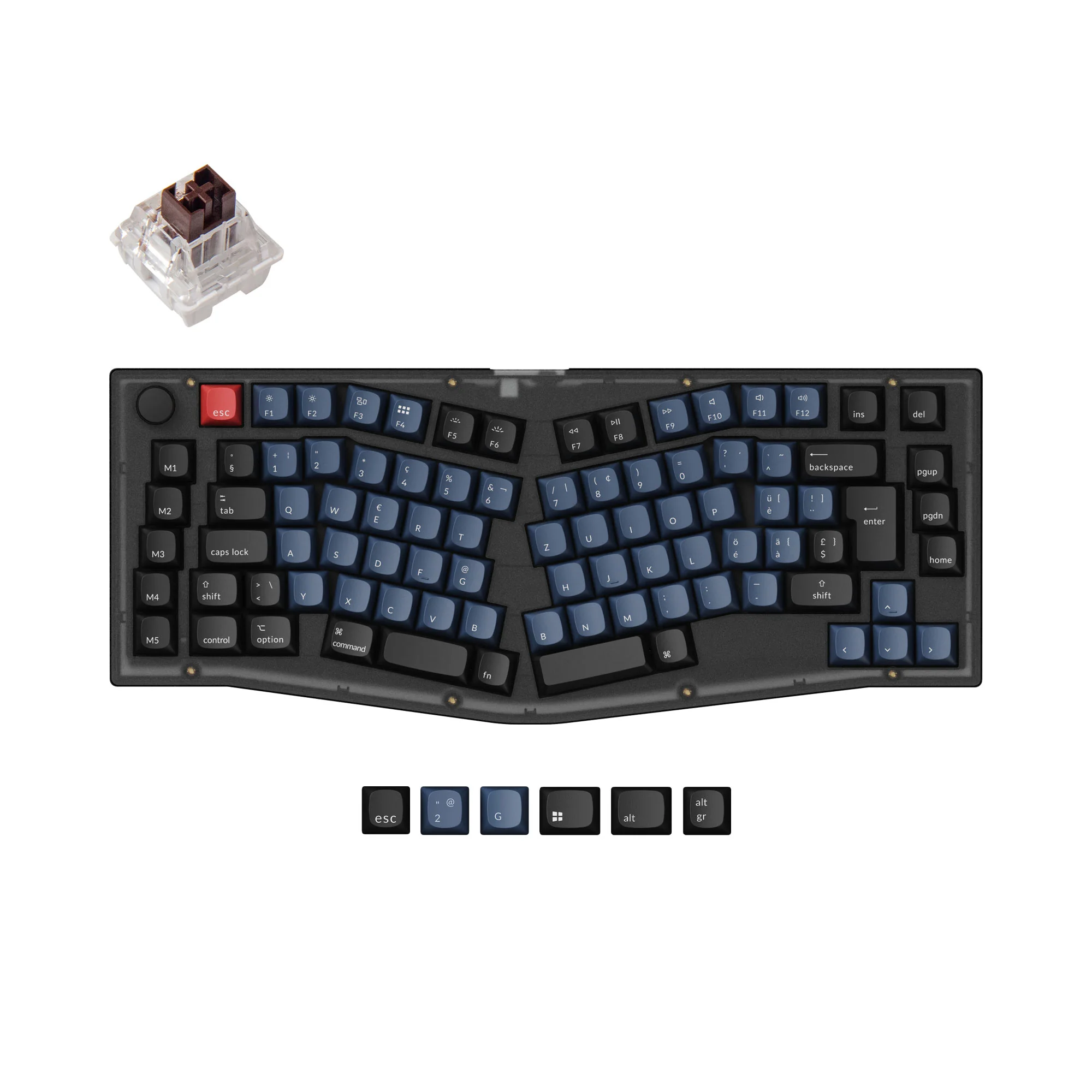 Coleção de Teclado Mecânico Personalizado QMK Keychron V10 (Layout Alice) com Layout ISO