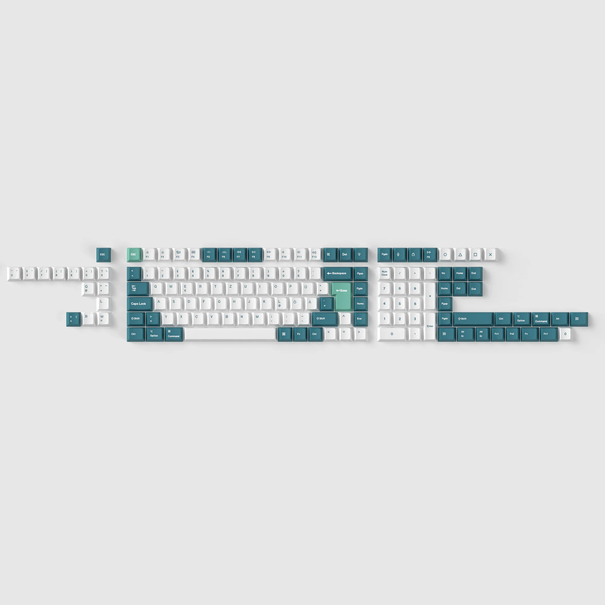 Conjunto completo de keycaps PBT Dye-Sub, perfil Cherry ISO - White Mint