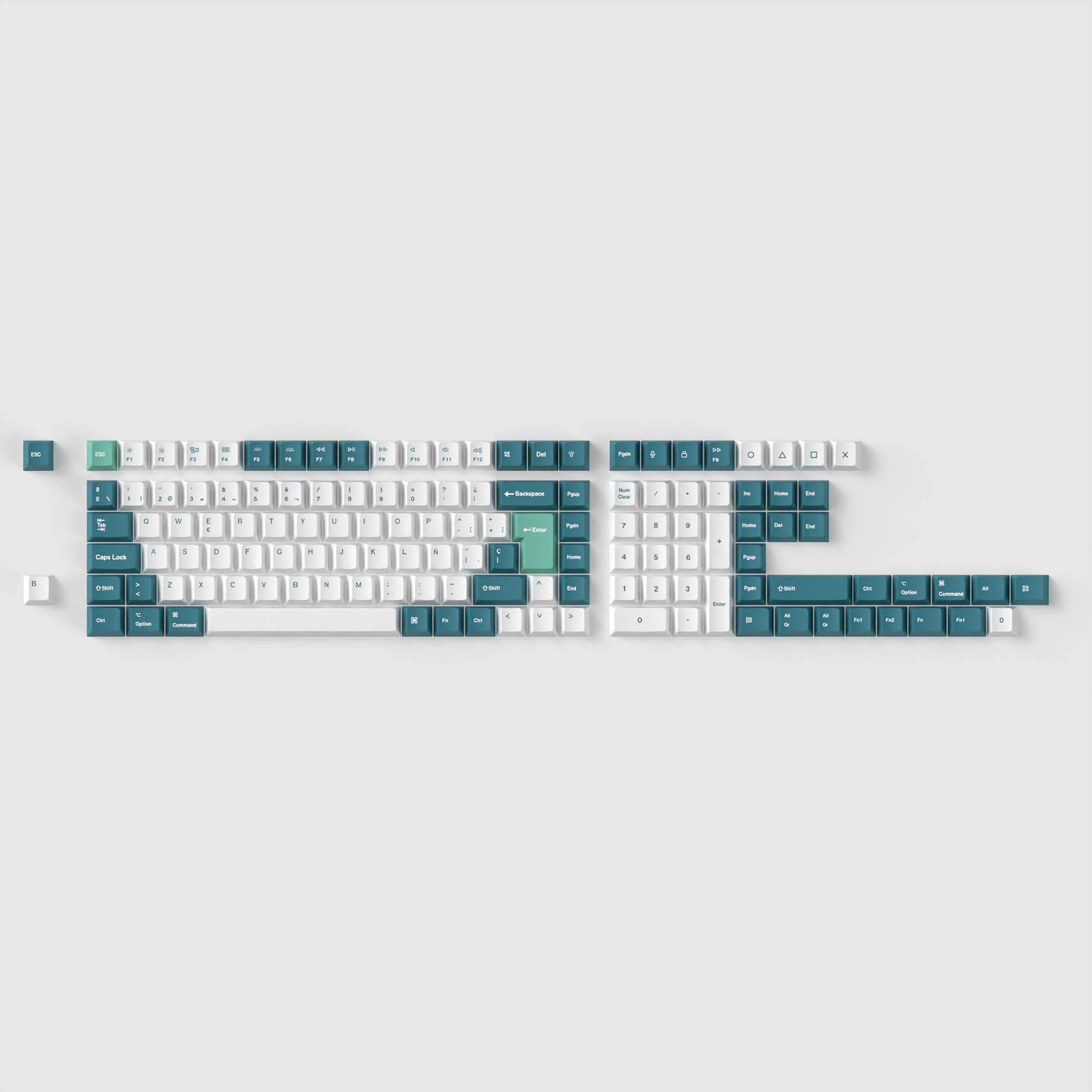 Conjunto completo de keycaps PBT Dye-Sub, perfil Cherry ISO - White Mint