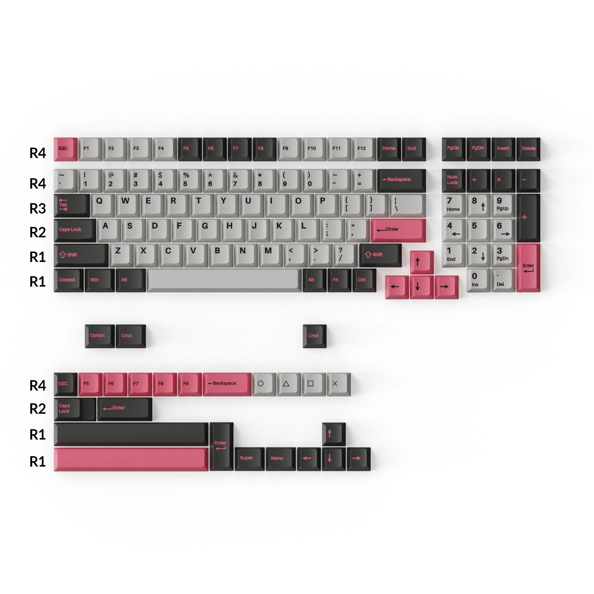 Conjunto Completo de Keycaps PBT Double-Shot Perfil Cherry - Dolch Pink