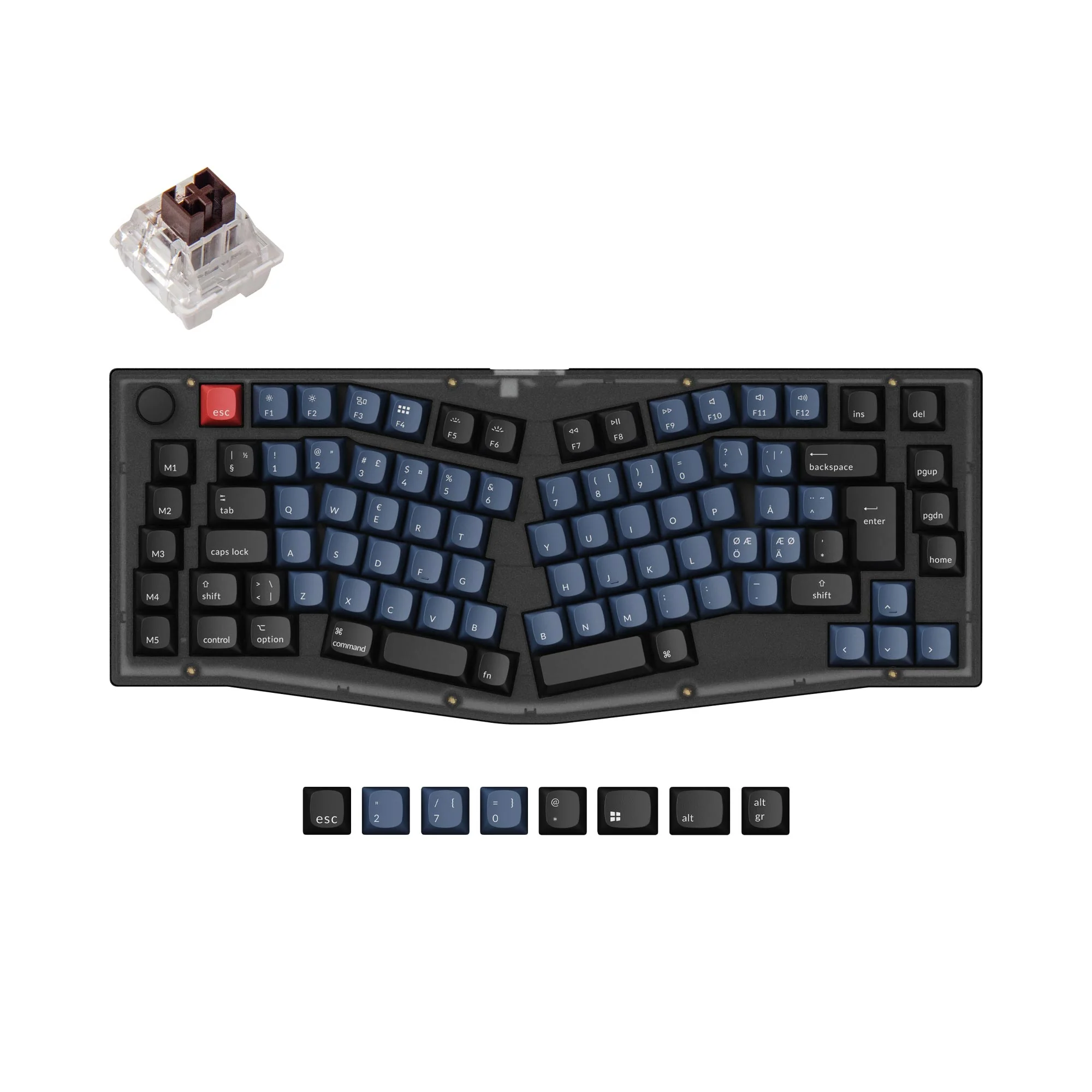 Coleção de Teclado Mecânico Personalizado QMK Keychron V10 (Layout Alice) com Layout ISO