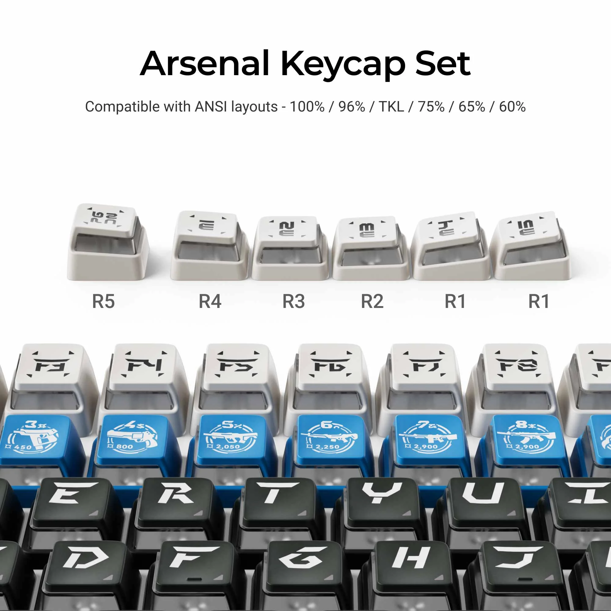 Arsenal - Nuclear Power gennemskinnelig Dye-Sub PBT komplet tastaturdækselsæt