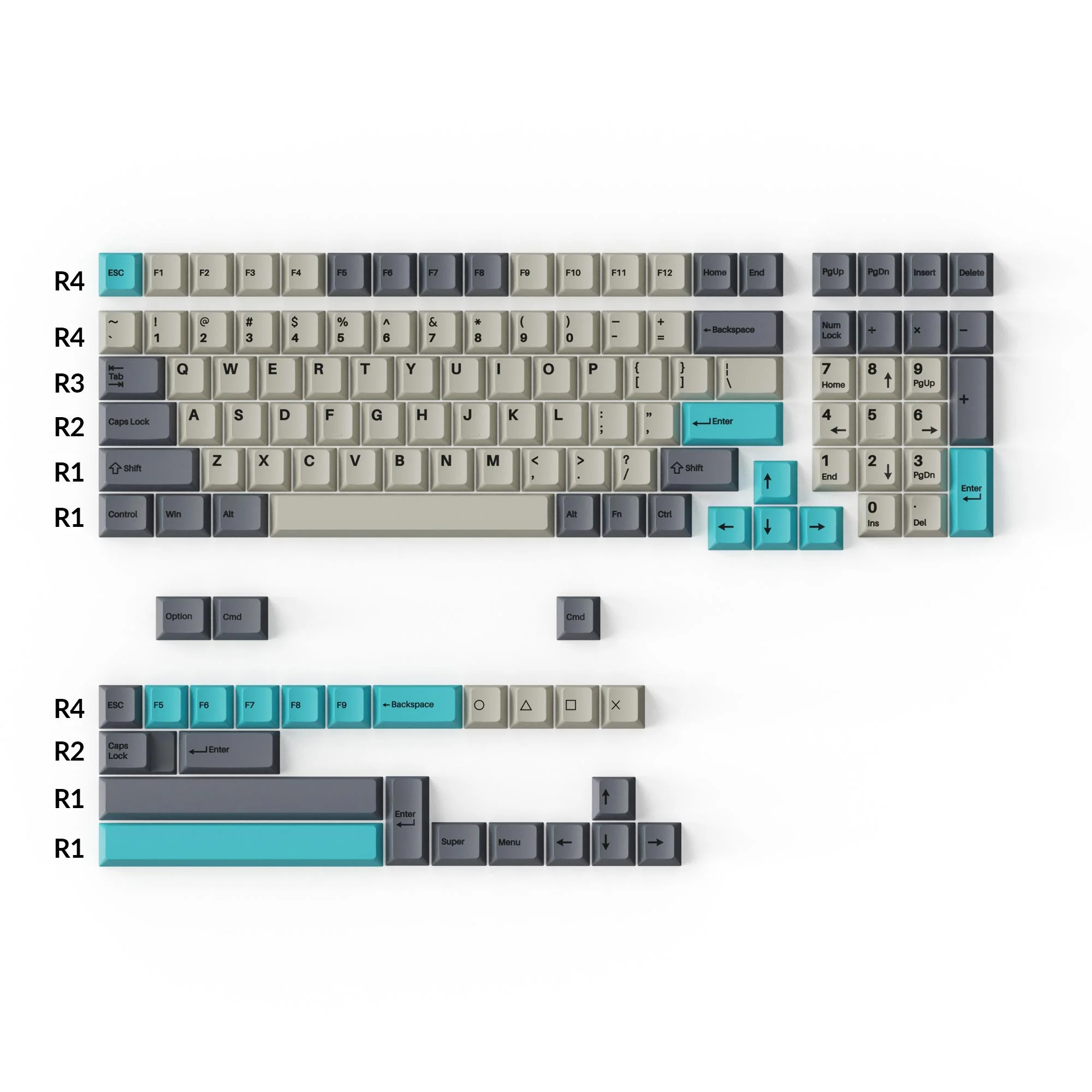 Conjunto Completo de Keycaps PBT Double-Shot Perfil Cherry - Dolch Blue