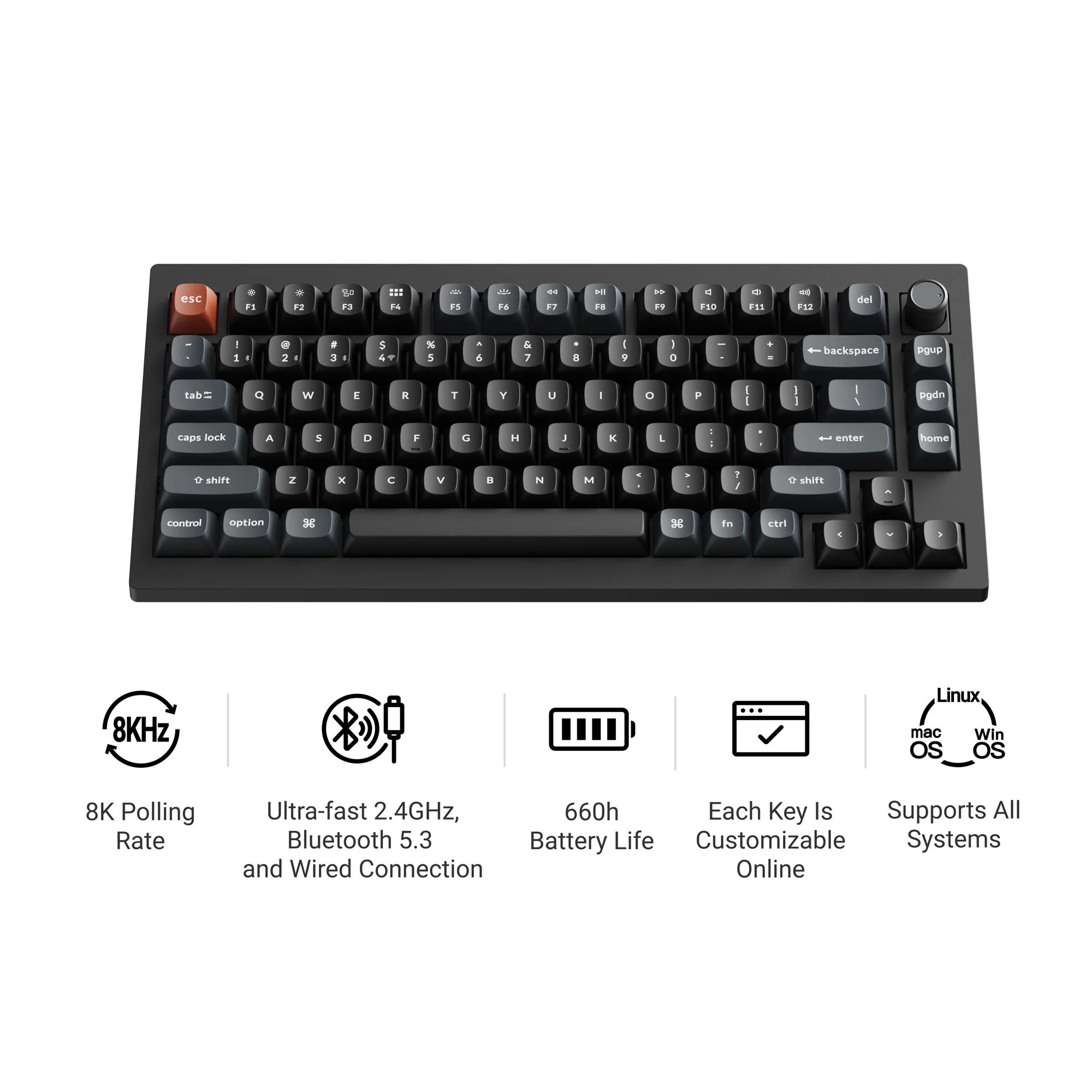 Keychron V1 Ultra 8K langaton mukautettava mekaaninen näppäimistö