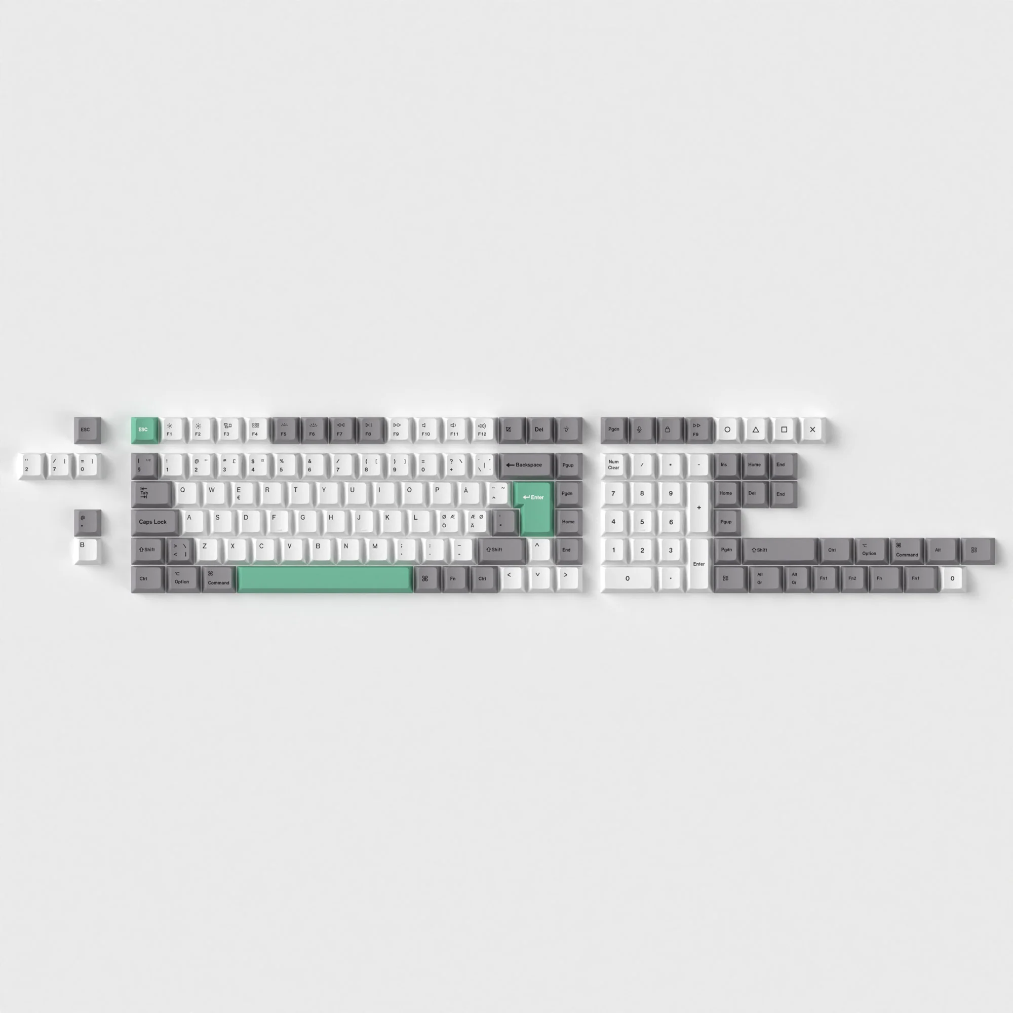 ISO Cherry Profile 熱昇華 PBT 全套鍵帽 - 灰白薄荷
