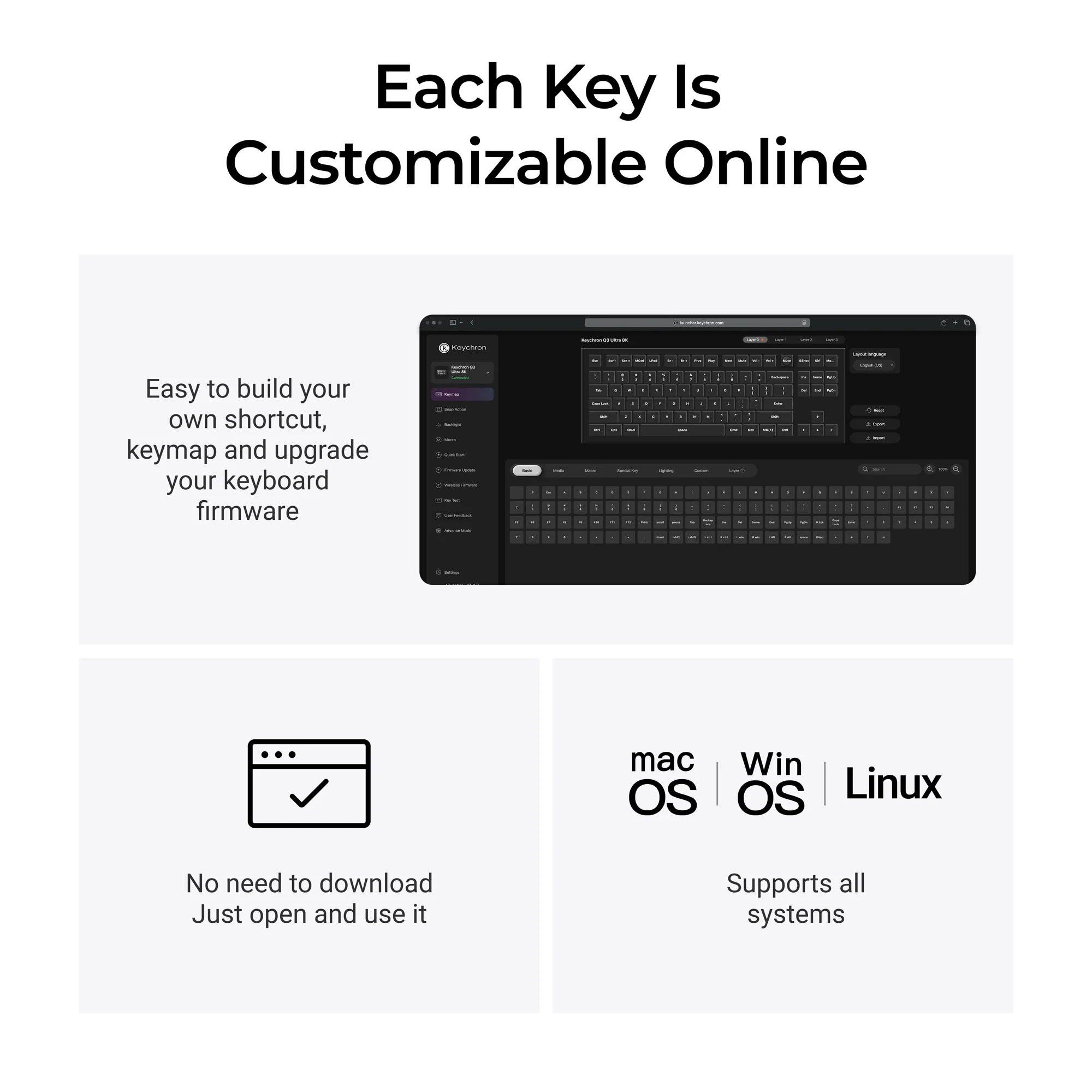 Teclado mecánico personalizado inalámbrico Keychron Q3 Ultra 8K
