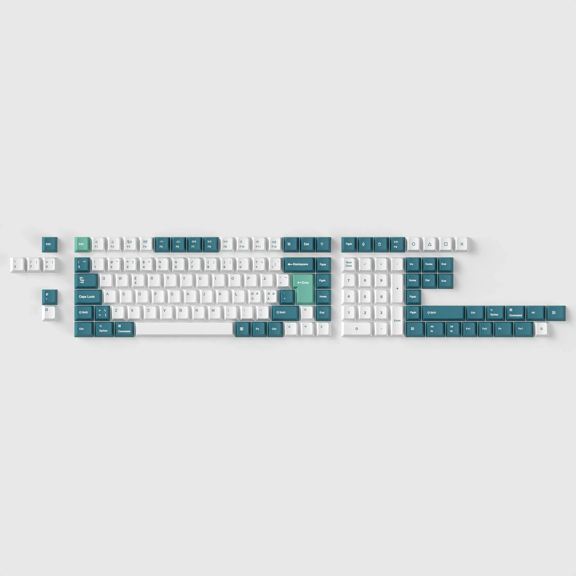 Conjunto completo de keycaps PBT Dye-Sub, perfil Cherry ISO - White Mint