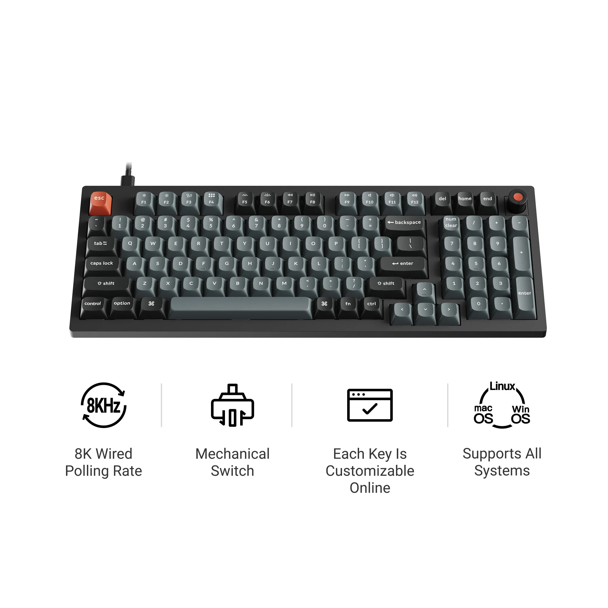 Keychron V5 8K QMK Clavier mécanique filaire personnalisé