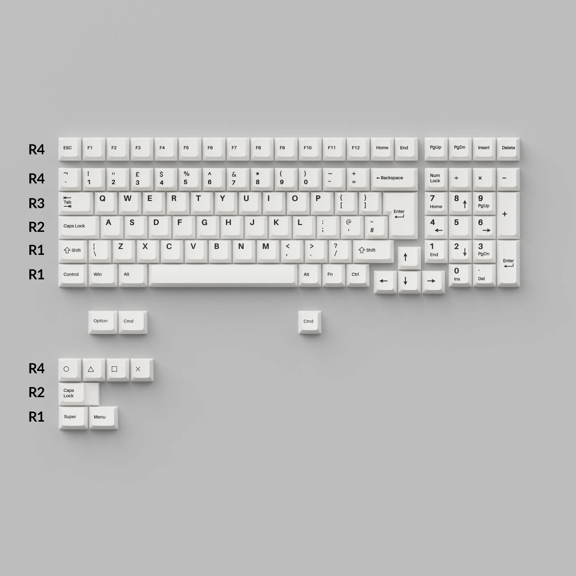 Cherry Profile Double-Shot PBT Full Set Keycaps - Black on White - Bow