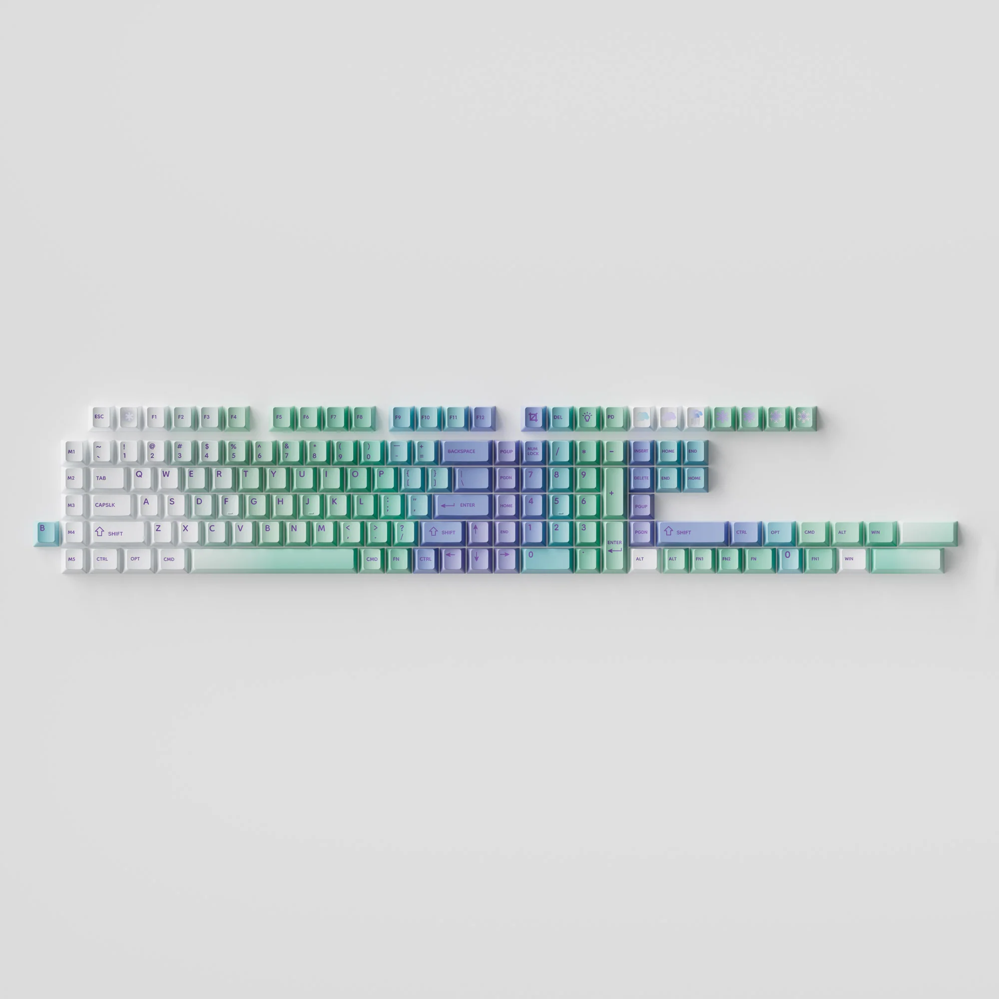 Conjunto completo de keycaps PBT Dye-Sub perfil Cherry - Cloud and Snow