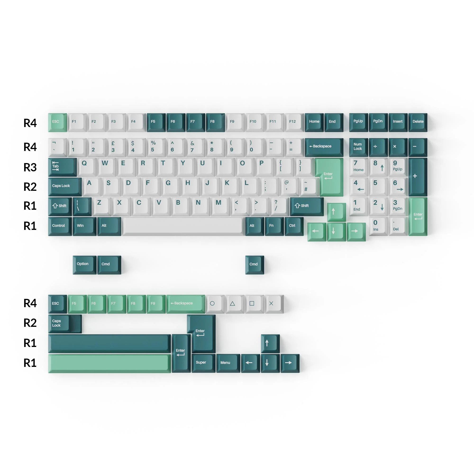 Set completo de teclas PBT de doble inyección perfil Cherry - White Mint