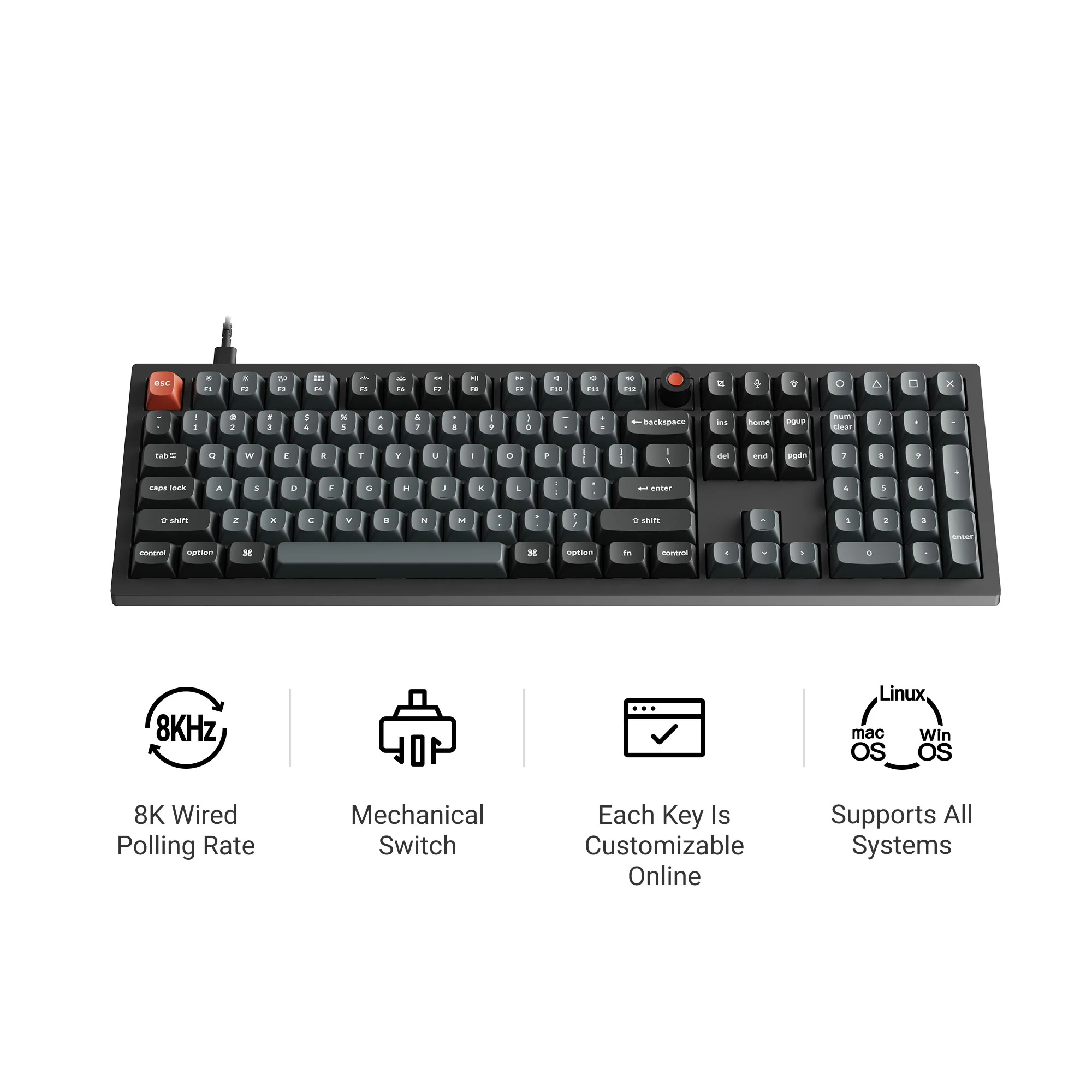 Keychron V6 8K QMK Clavier mécanique filaire personnalisable