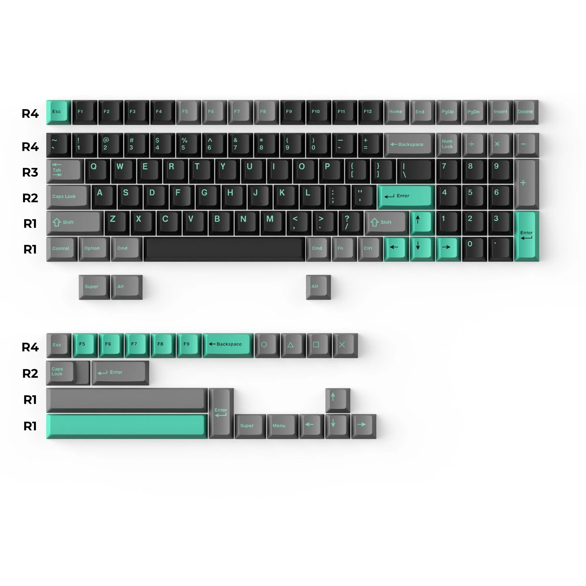 Cherry Profile Double-Shot PBT -täysi näppäinhattusarja - Hacker Mint