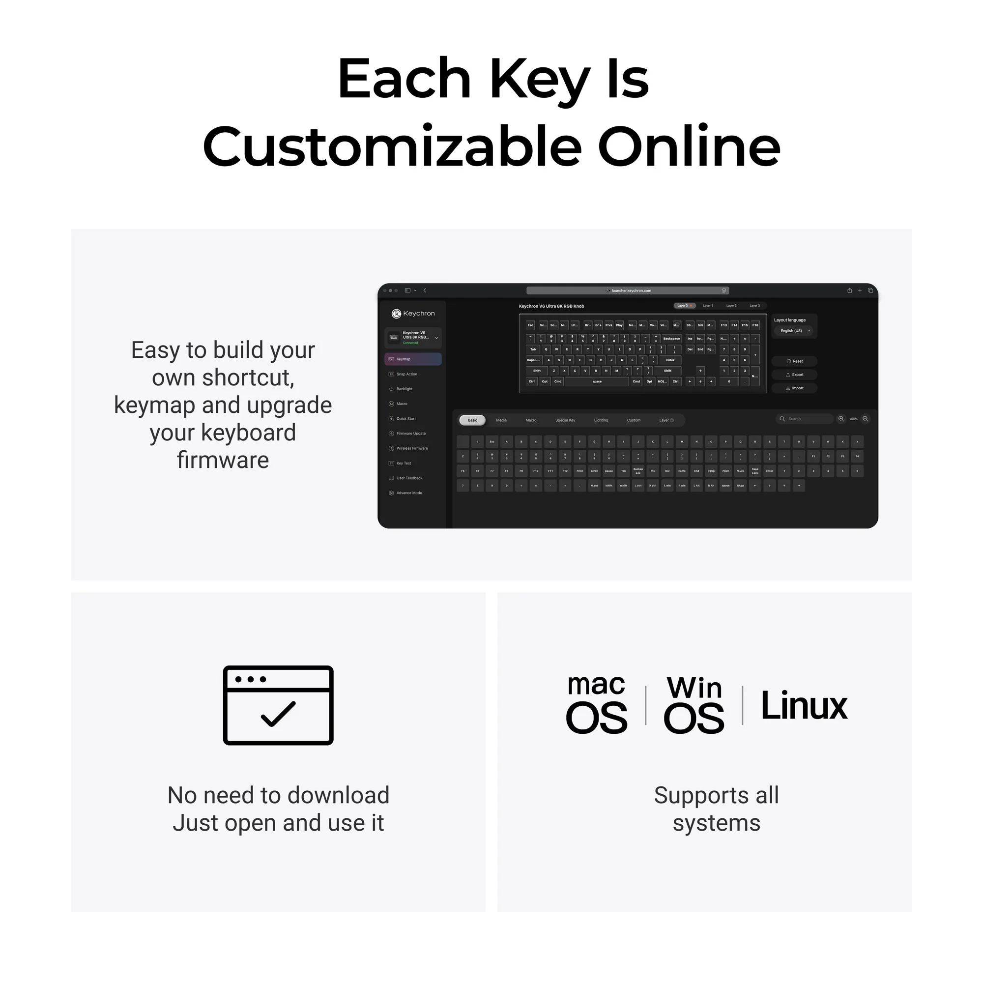Teclado mecánico personalizado inalámbrico Keychron V6 Ultra 8K