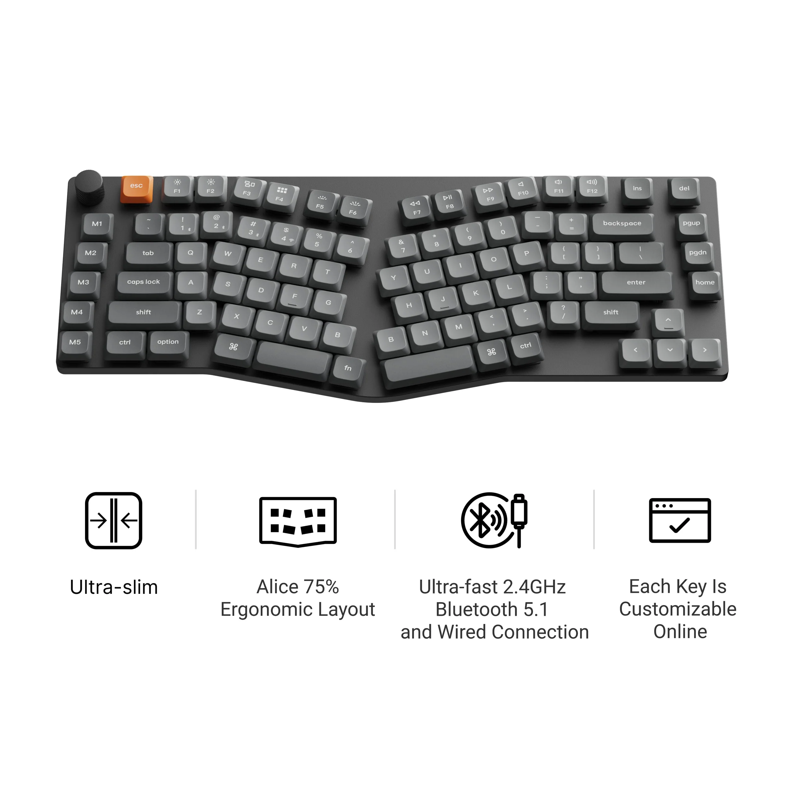 Teclado mecânico personalizado sem fio Keychron K15 Max (layout Alice) QMK