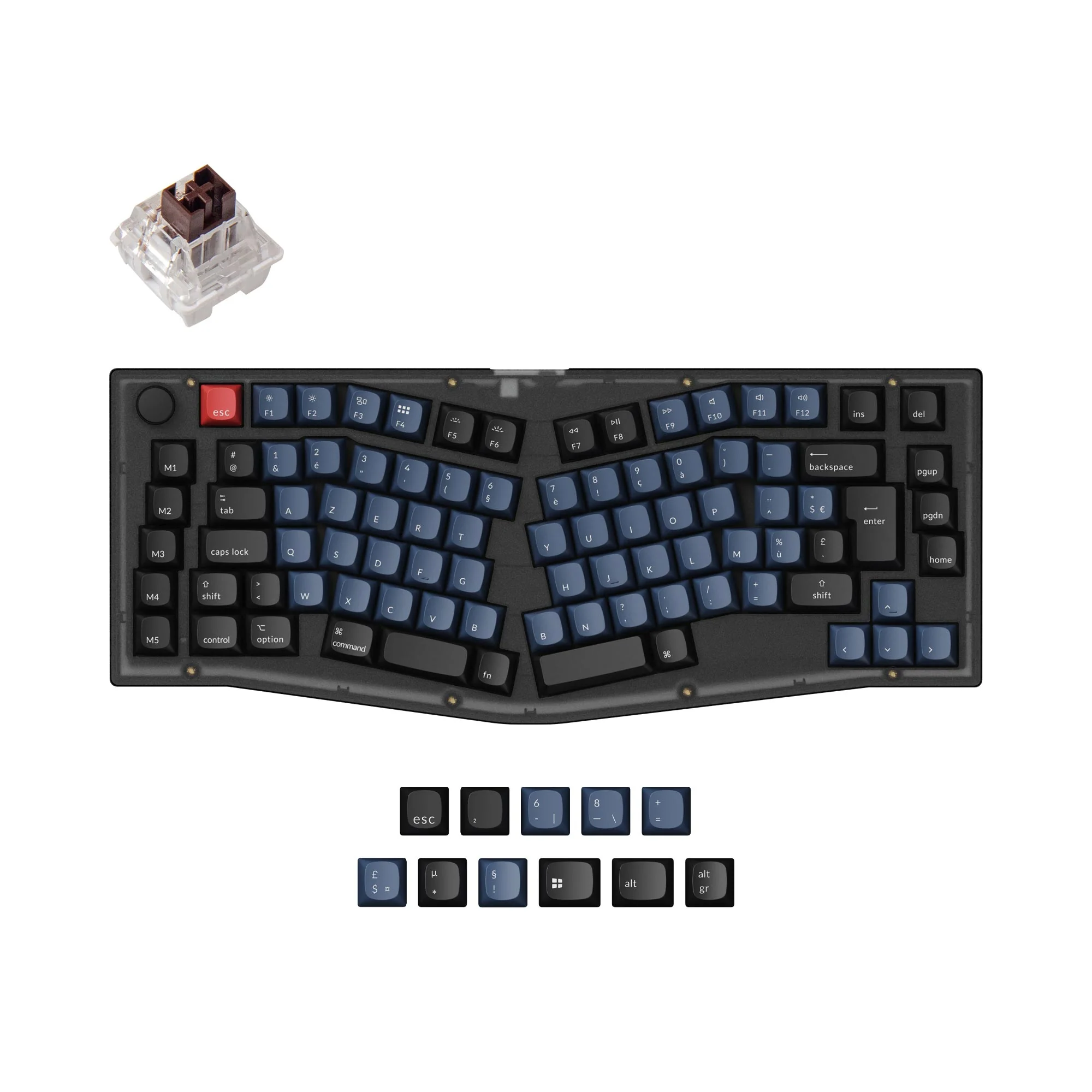 Coleção de Teclado Mecânico Personalizado QMK Keychron V10 (Layout Alice) com Layout ISO