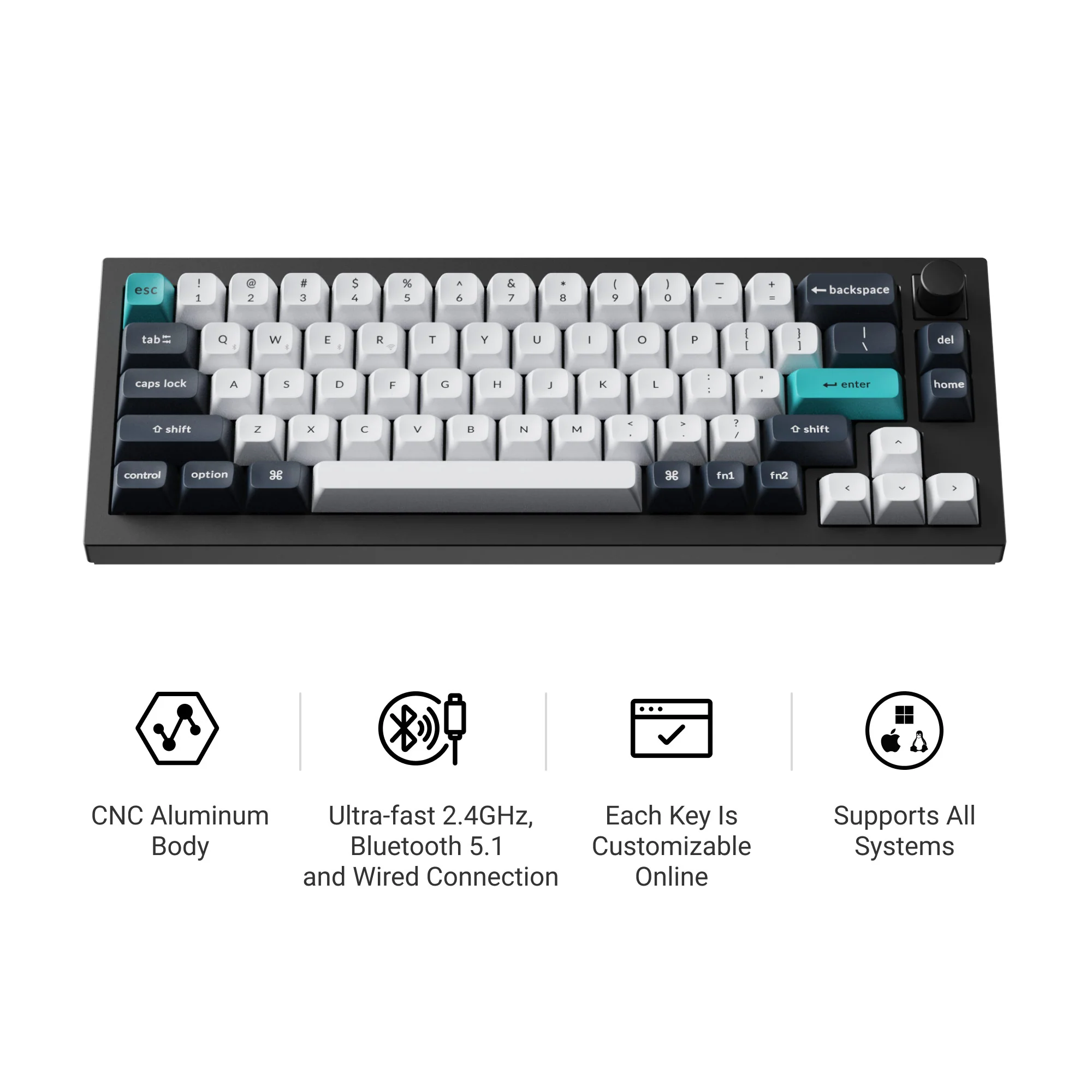 Keychron Q2 Max QMK/VIA langaton mukautettu mekaaninen näppäimistö