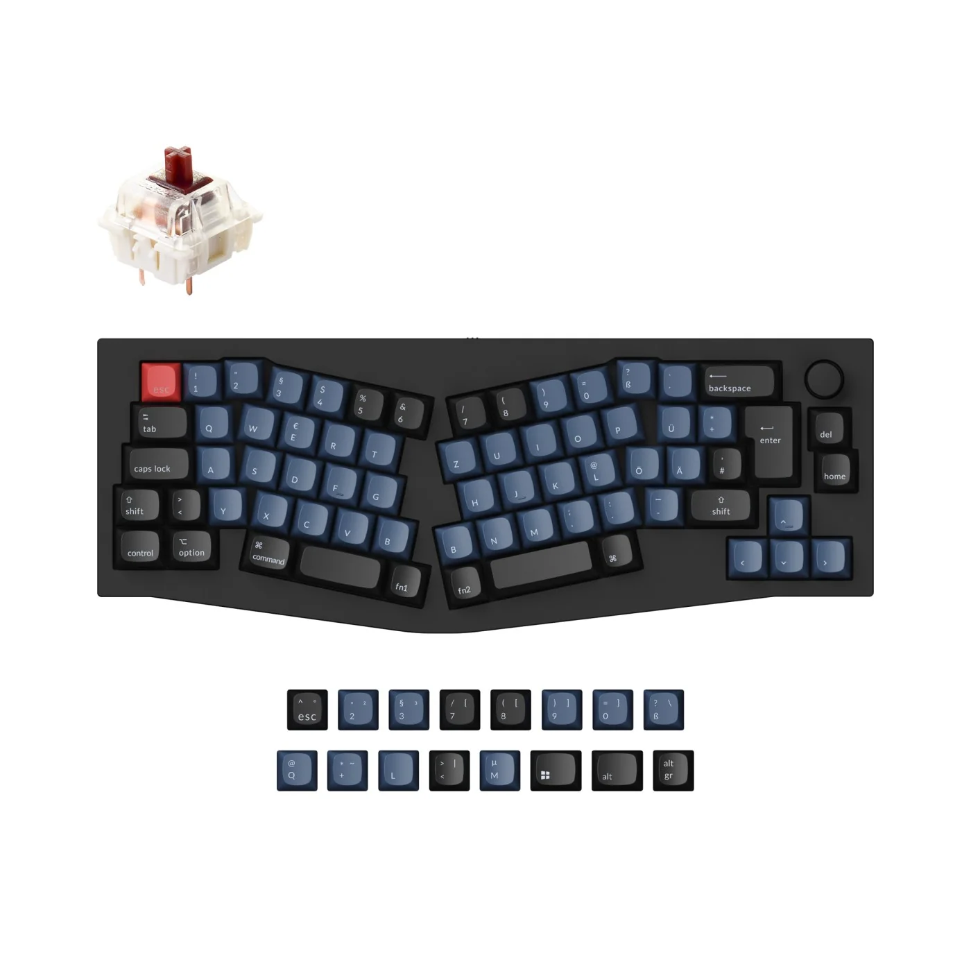 Teclado Mecânico Personalizado QMK Keychron Q8 (Layout Alice) - Coleção de Layout ISO