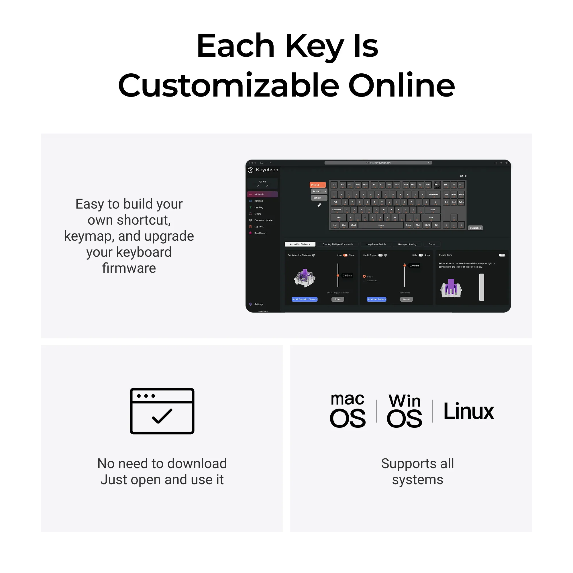 Teclado personalizado sem fio QMK Keychron Q3 HE