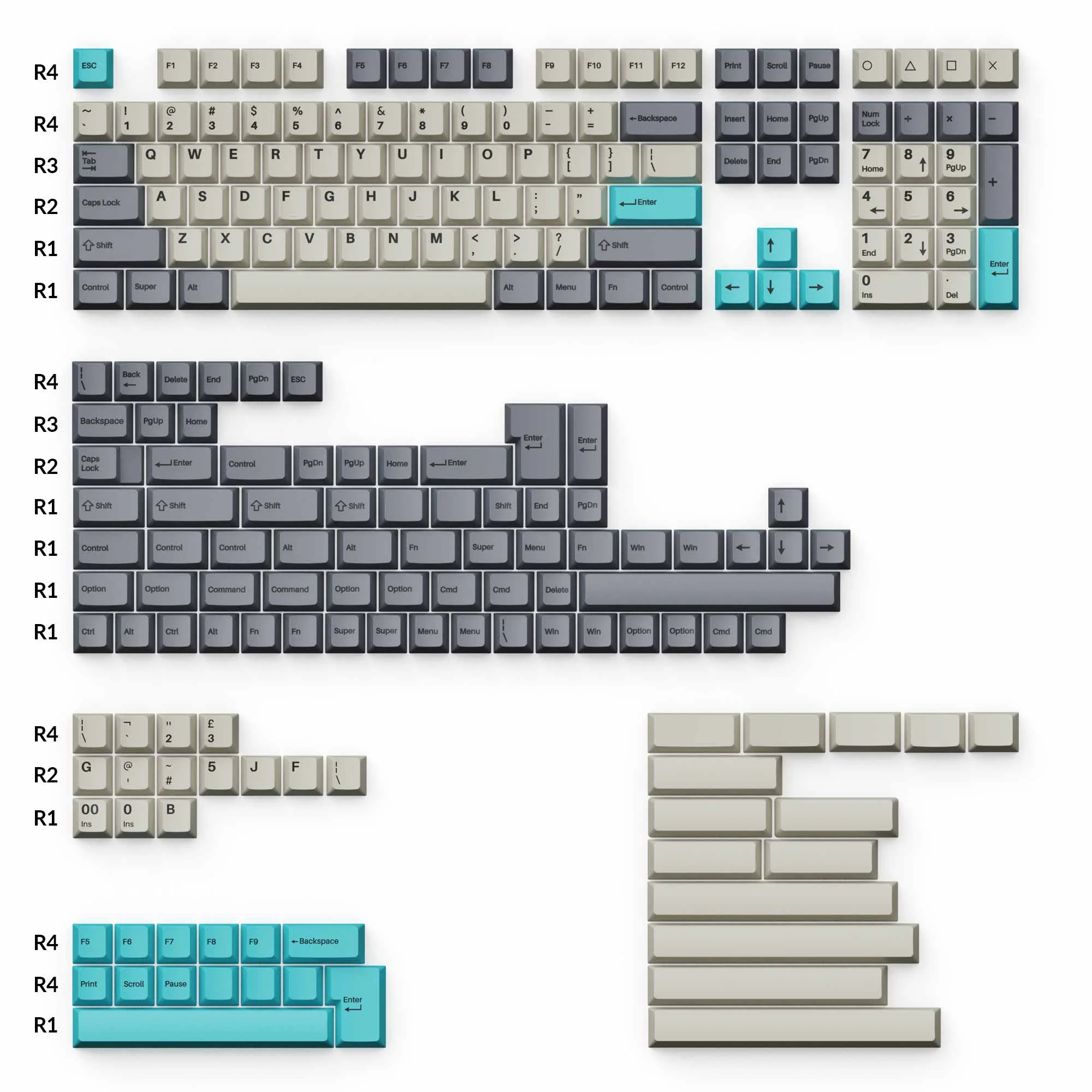 Conjunto Completo de Keycaps PBT Double-Shot Perfil Cherry - Dolch Blue
