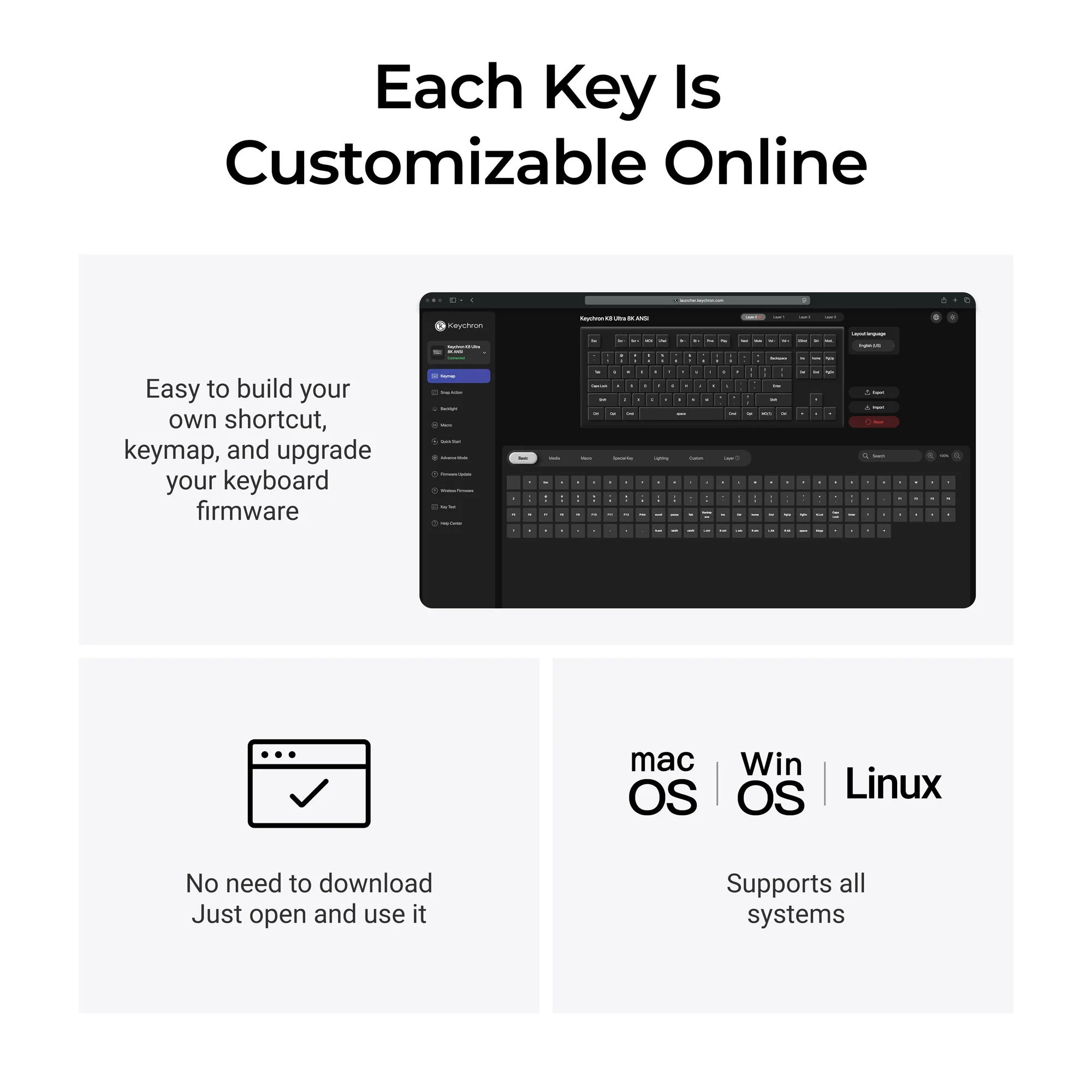 Teclado Mecânico Sem Fio Custom Keychron K8 Ultra 8K