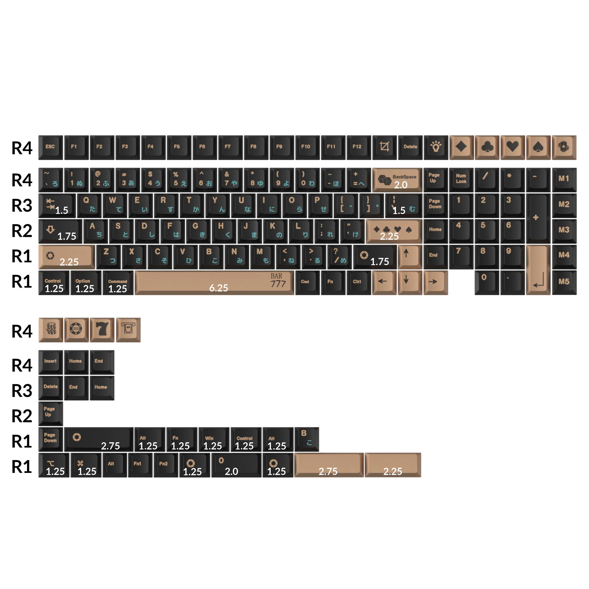 Golden Casino - Conjunto completo de keycaps PBT Dye-Sub, perfil Cherry