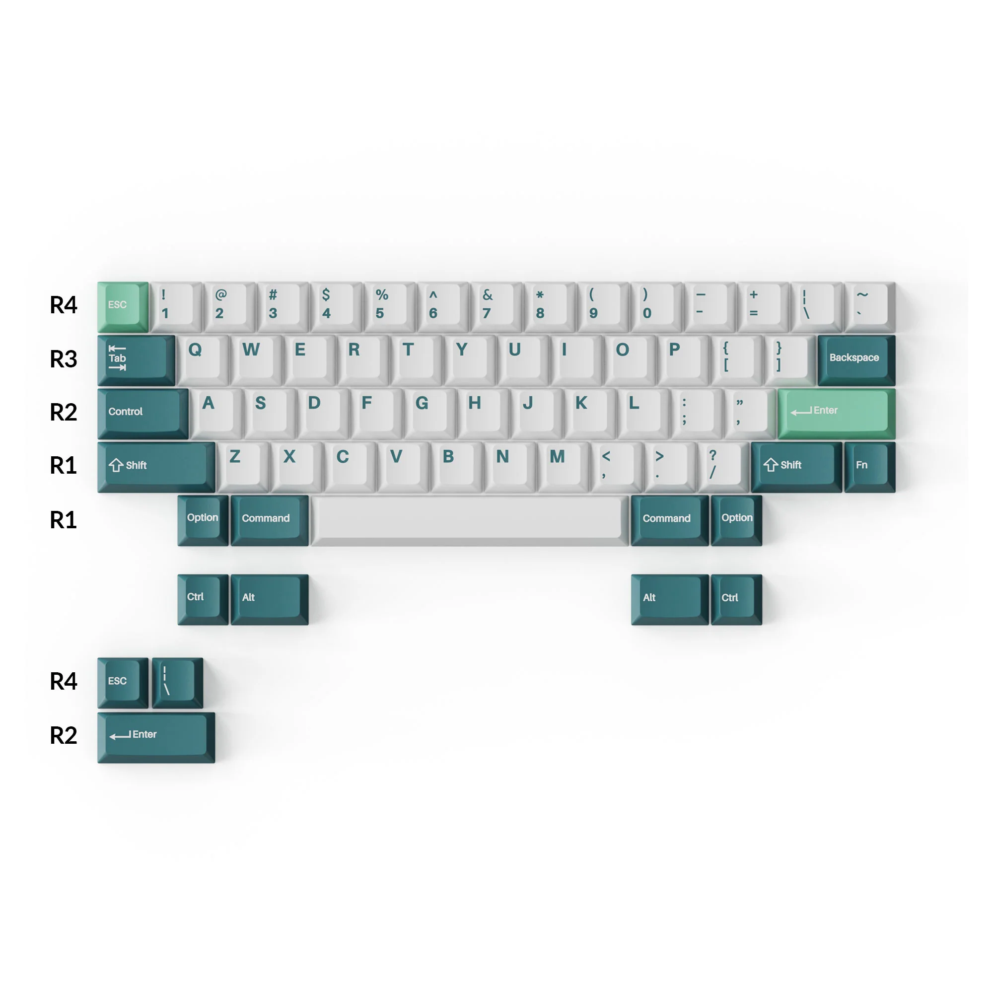 Set completo de teclas PBT de doble inyección perfil Cherry - White Mint