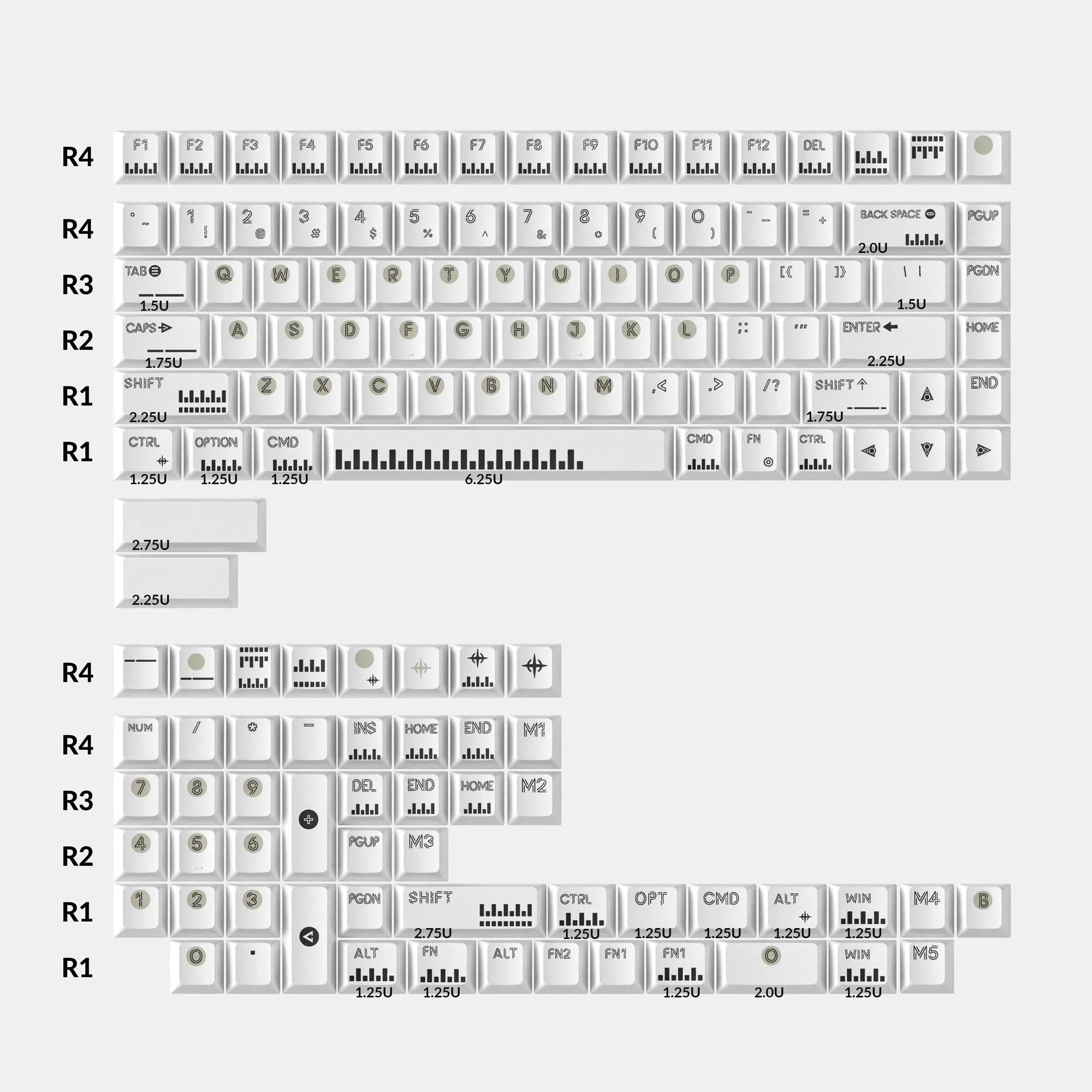 Classic Piano - Conjunto Completo de Keycaps PBT Dye-Sub Perfil Cherry