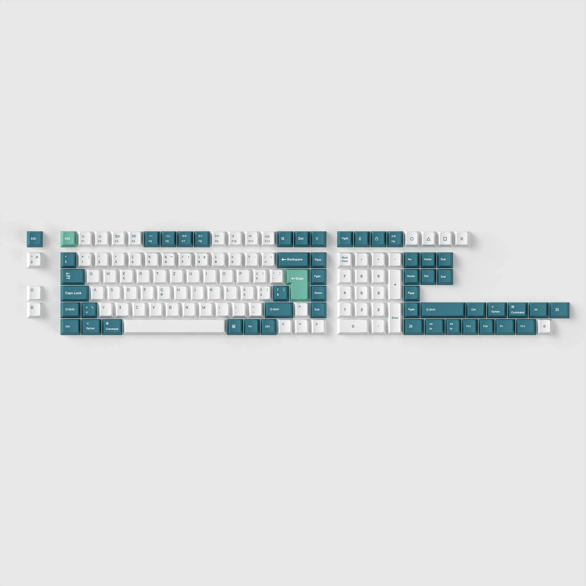 Conjunto completo de keycaps PBT Dye-Sub, perfil Cherry ISO - White Mint