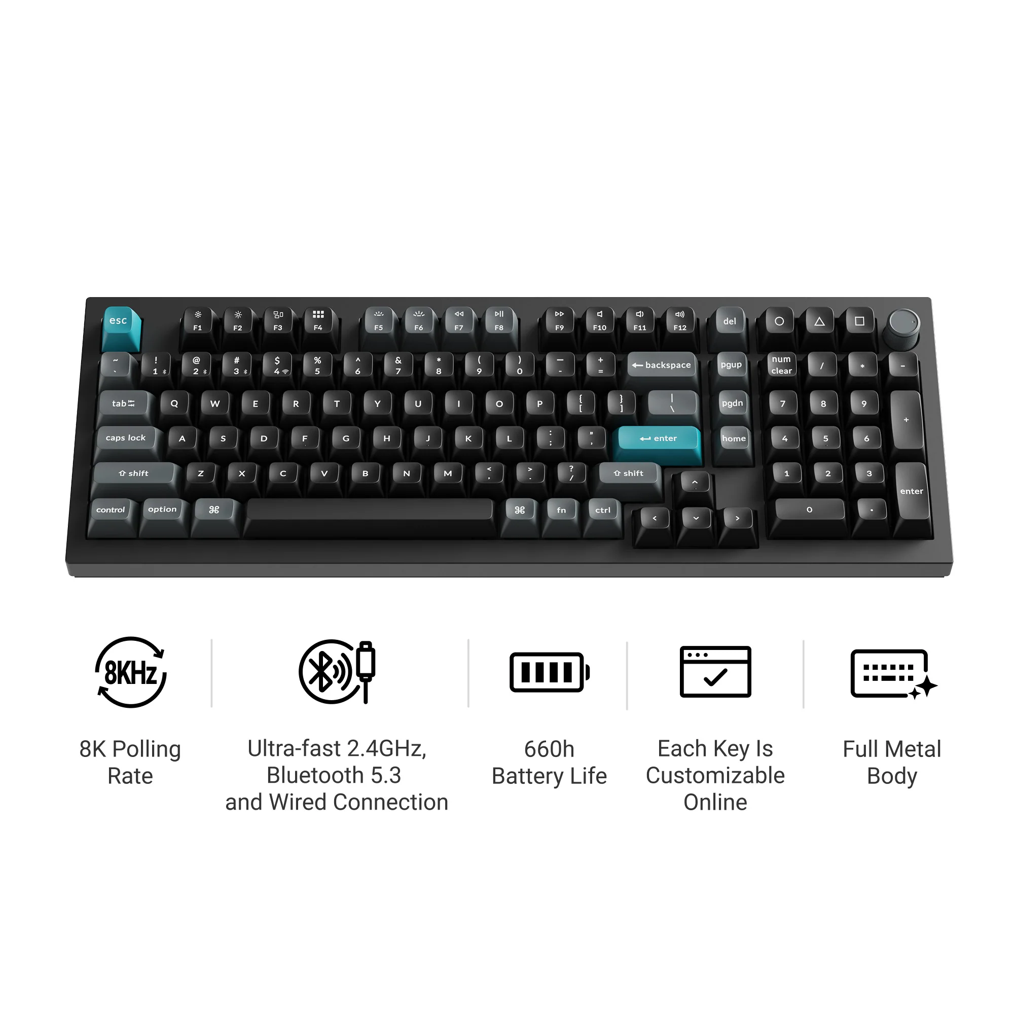 Teclado mecânico personalizado sem fio Keychron Q5 Ultra 8K