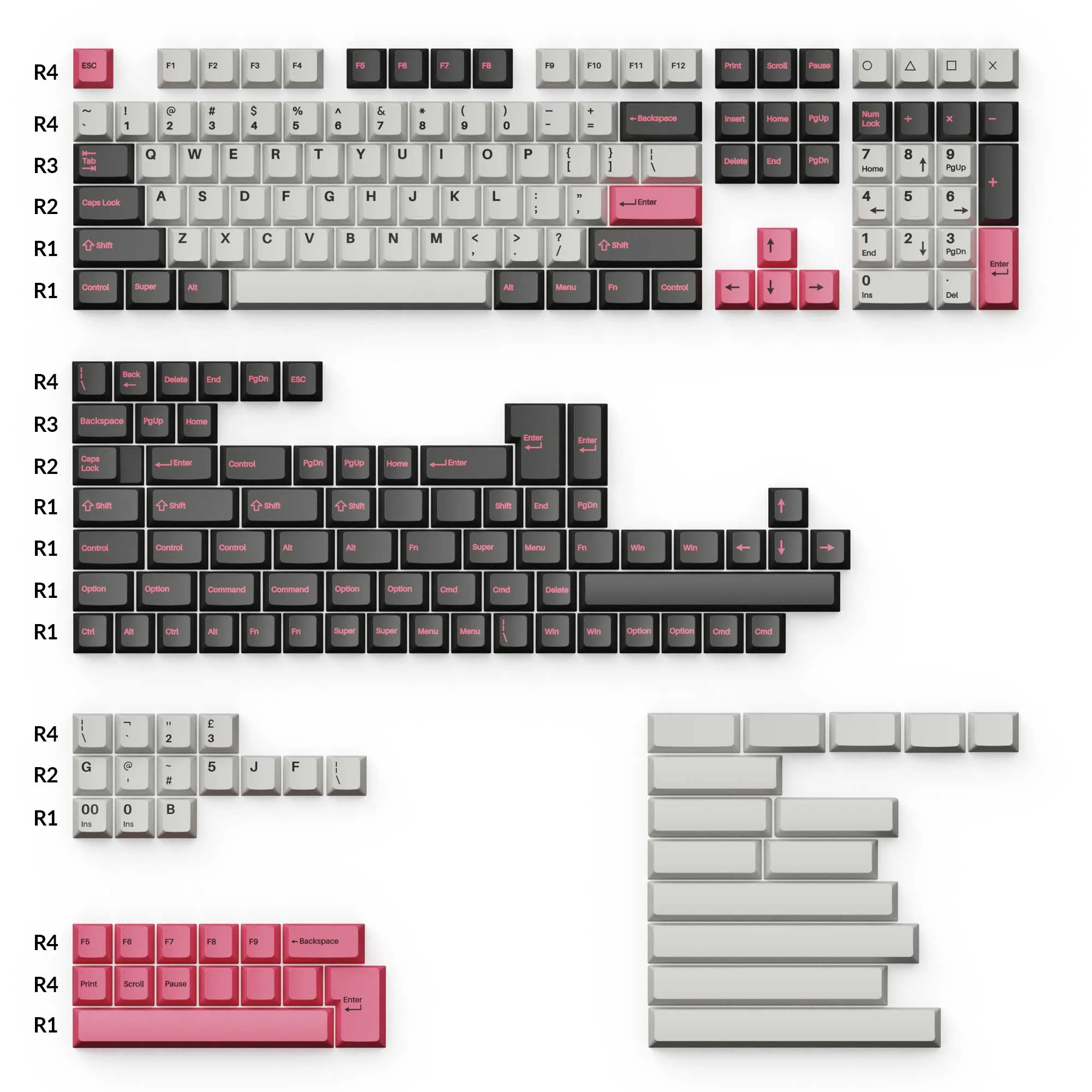 Conjunto Completo de Keycaps PBT Double-Shot Perfil Cherry - Dolch Pink