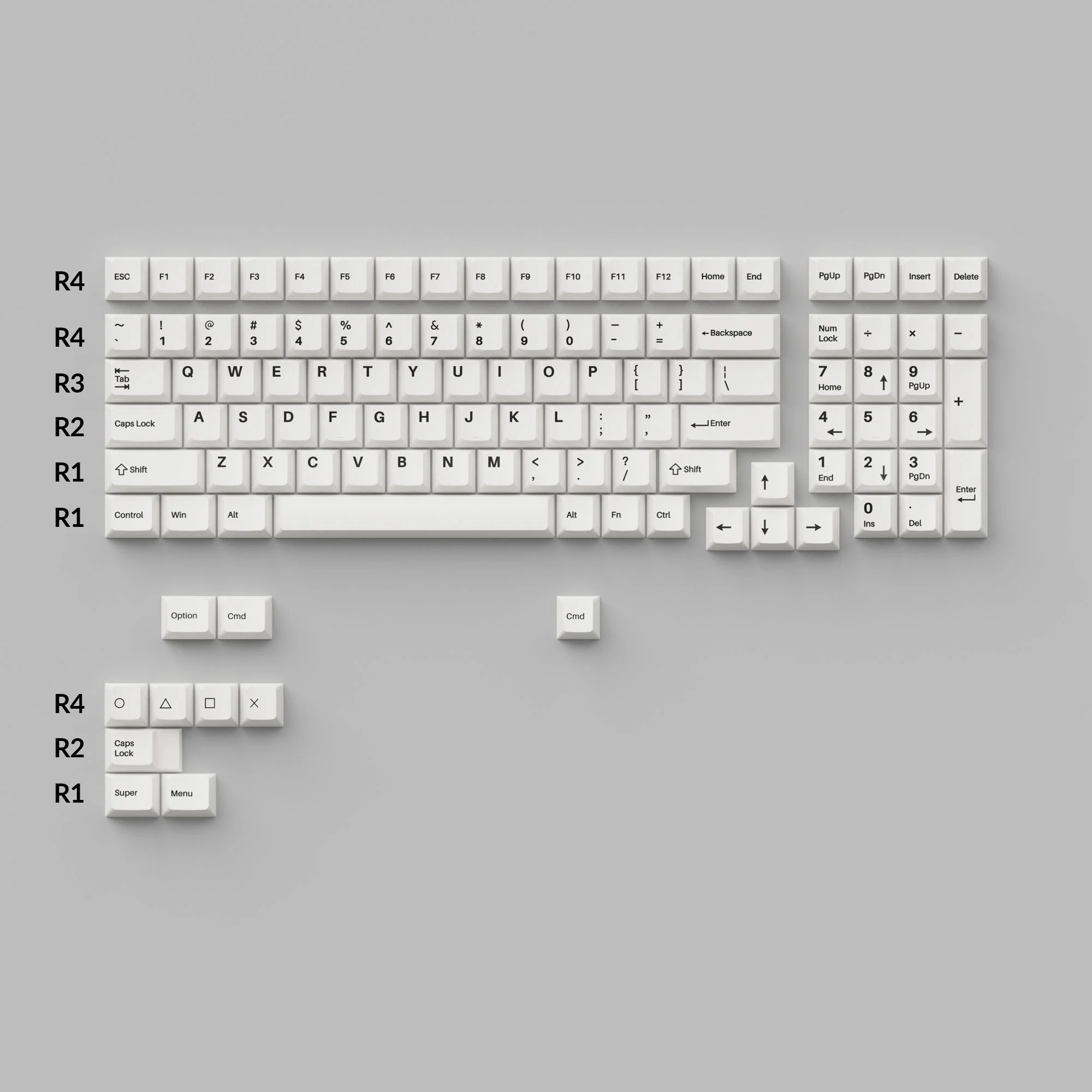 Cherry Profile Double-Shot PBT Full Set Keycaps - Black on White - Bow