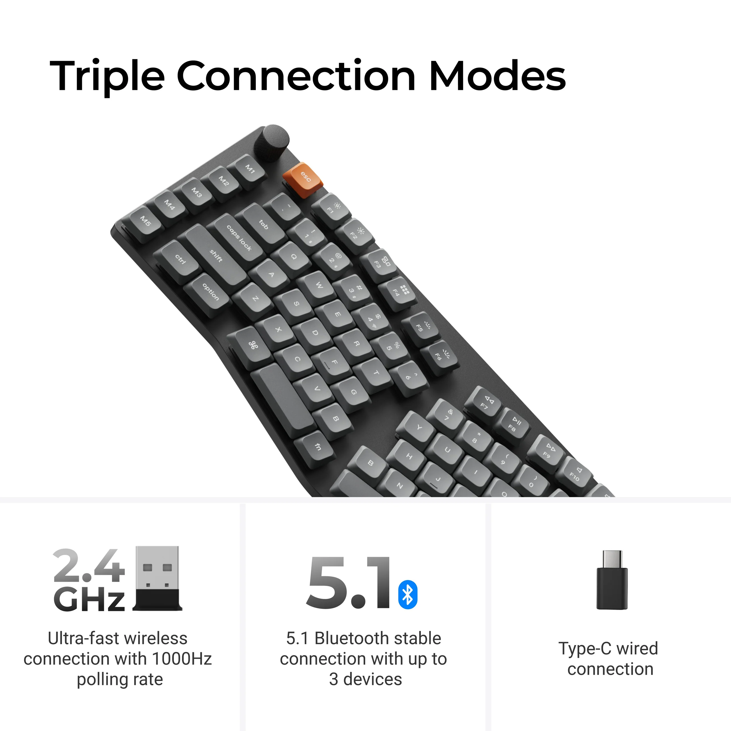 Teclado mecânico personalizado sem fio Keychron K15 Max (layout Alice) QMK