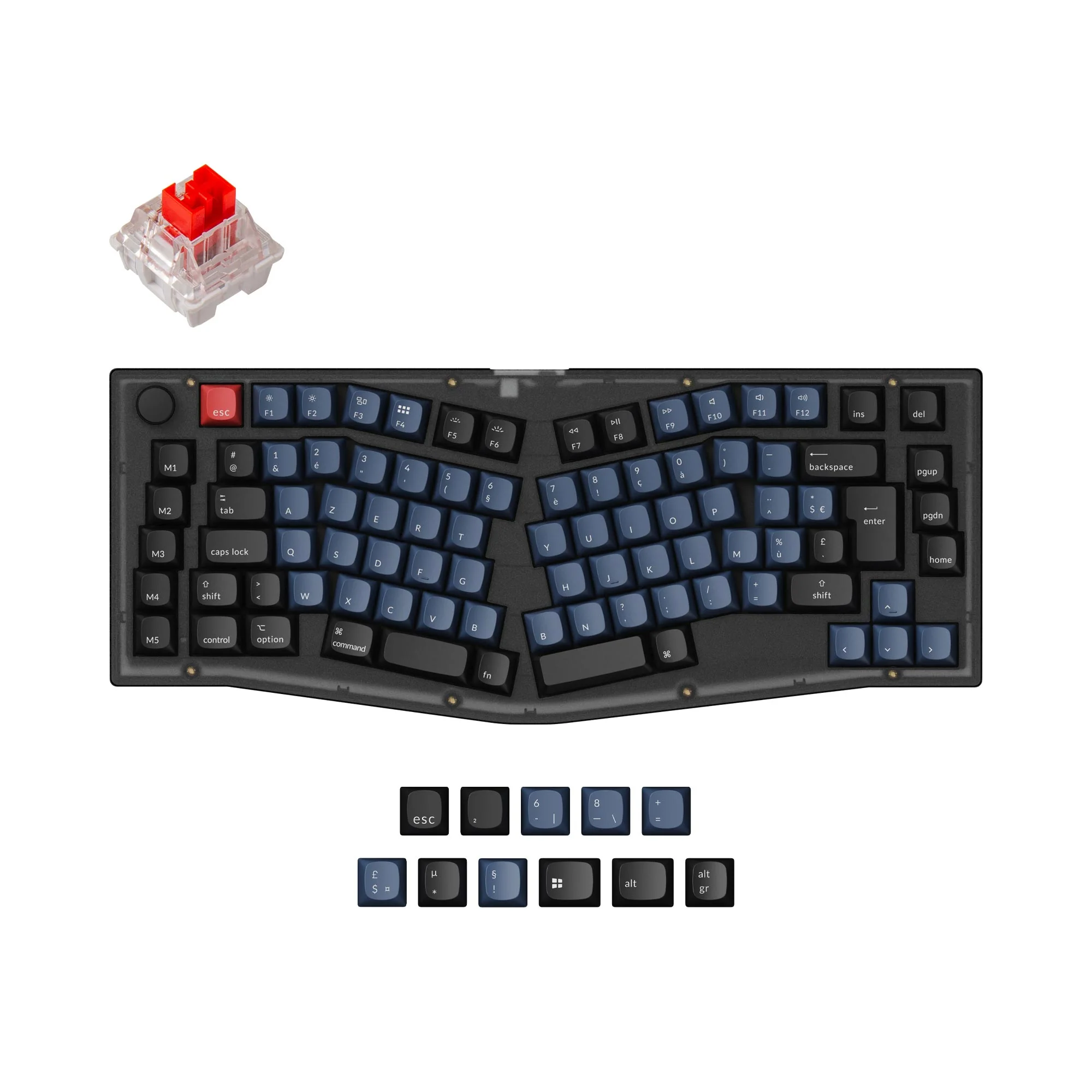 Coleção de Teclado Mecânico Personalizado QMK Keychron V10 (Layout Alice) com Layout ISO