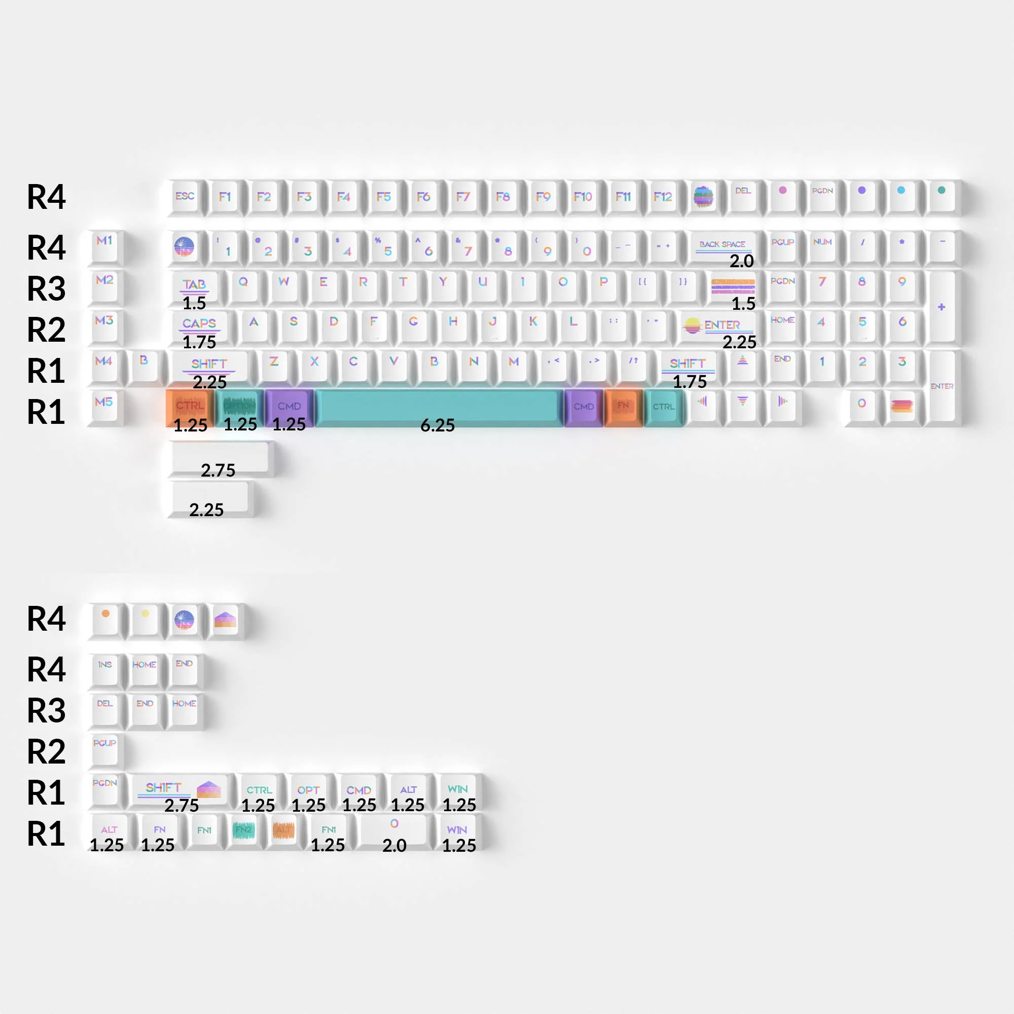 Pixel Sunset - Conjunto completo de keycaps PBT Dye-Sub, perfil Cherry