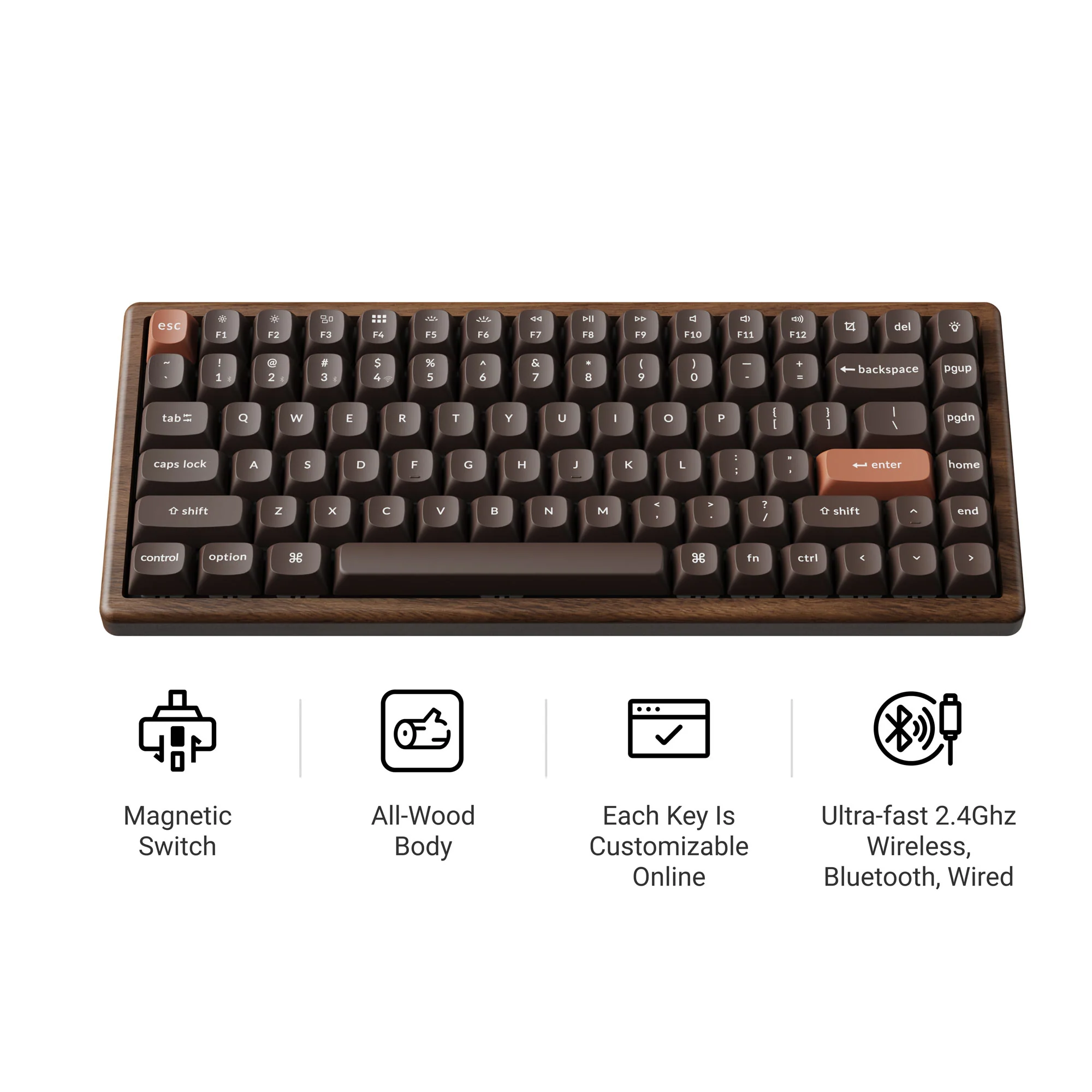 Keychron K2 HE Wireless Magnetic Switch Custom Keyboard - All-Wood Special Edition