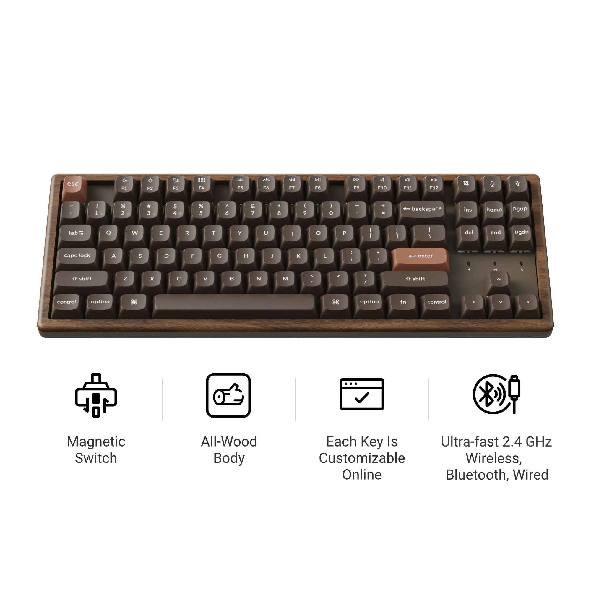 Keychron K8 HE Teclado Inalámbrico Personalizable con Interruptores Magnéticos - Edición Especial Todo Madera