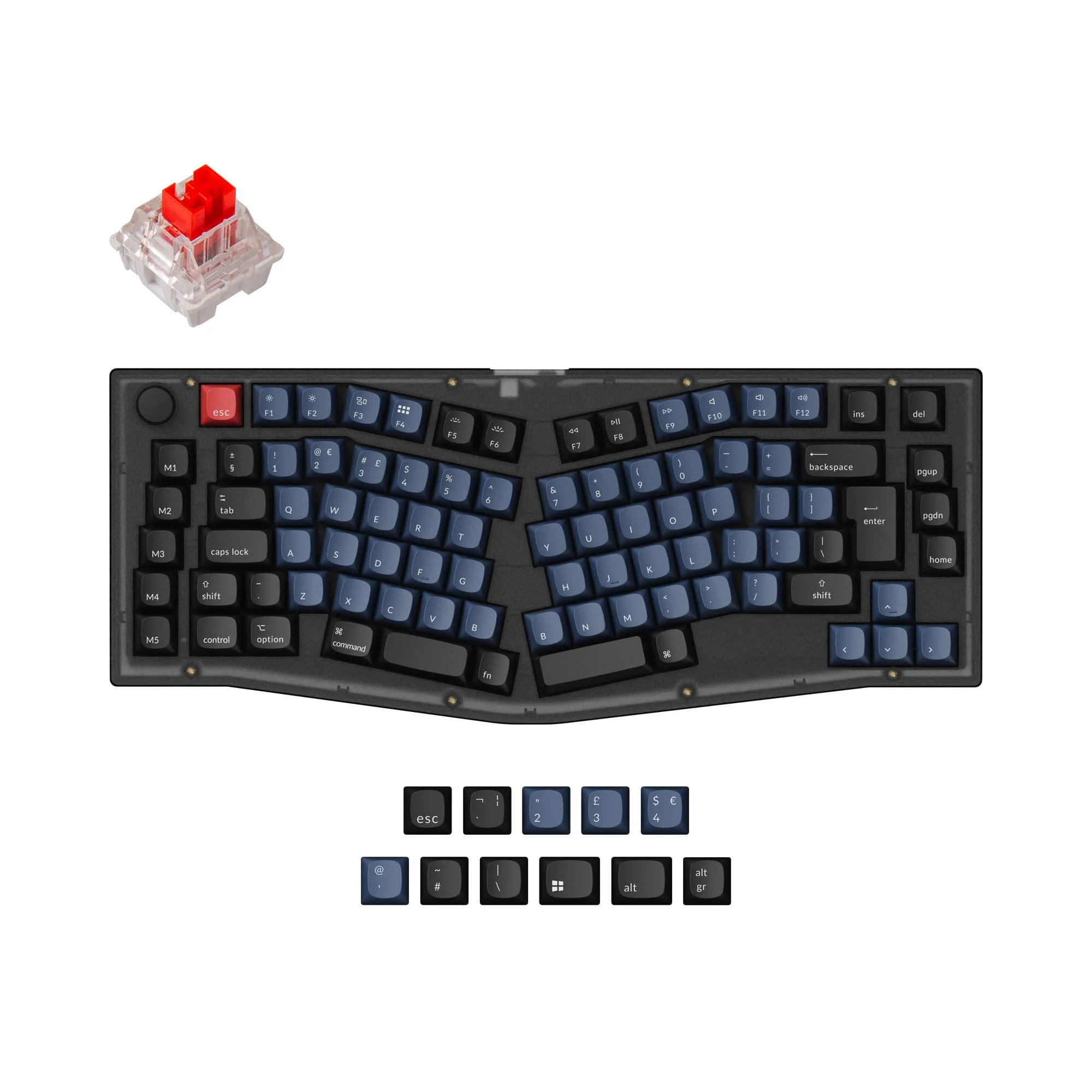 Coleção de Teclado Mecânico Personalizado QMK Keychron V10 (Layout Alice) com Layout ISO