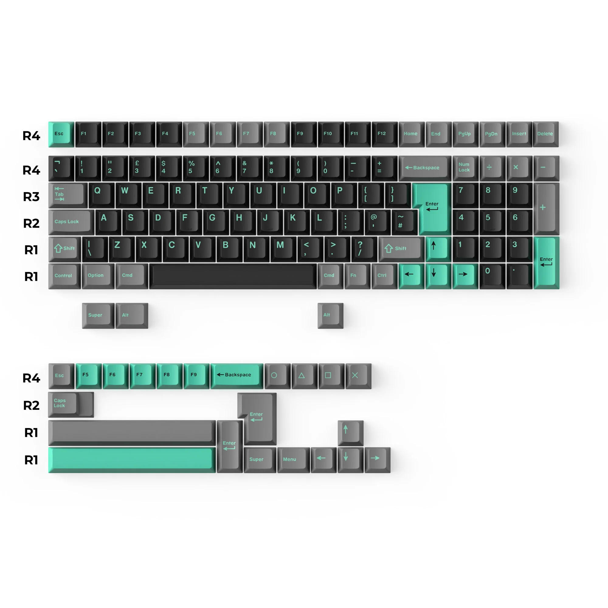 Cherry Profile Double-Shot PBT -täysi näppäinhattusarja - Hacker Mint