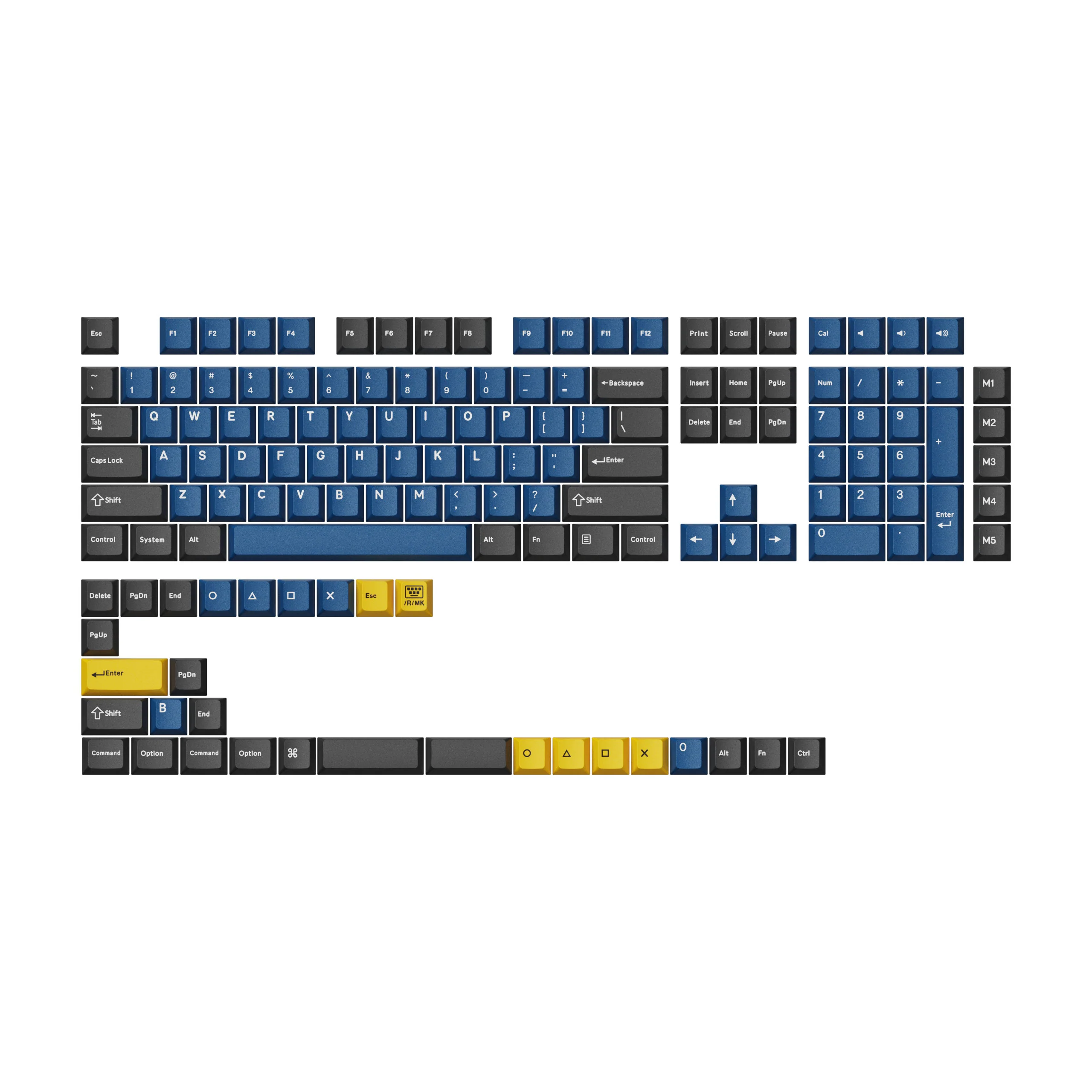 Conjunto Completo de Keycaps PBT Dupla Injeção Perfil Cherry - Dolch Red, Gray White Mint, Blue Black Yellow