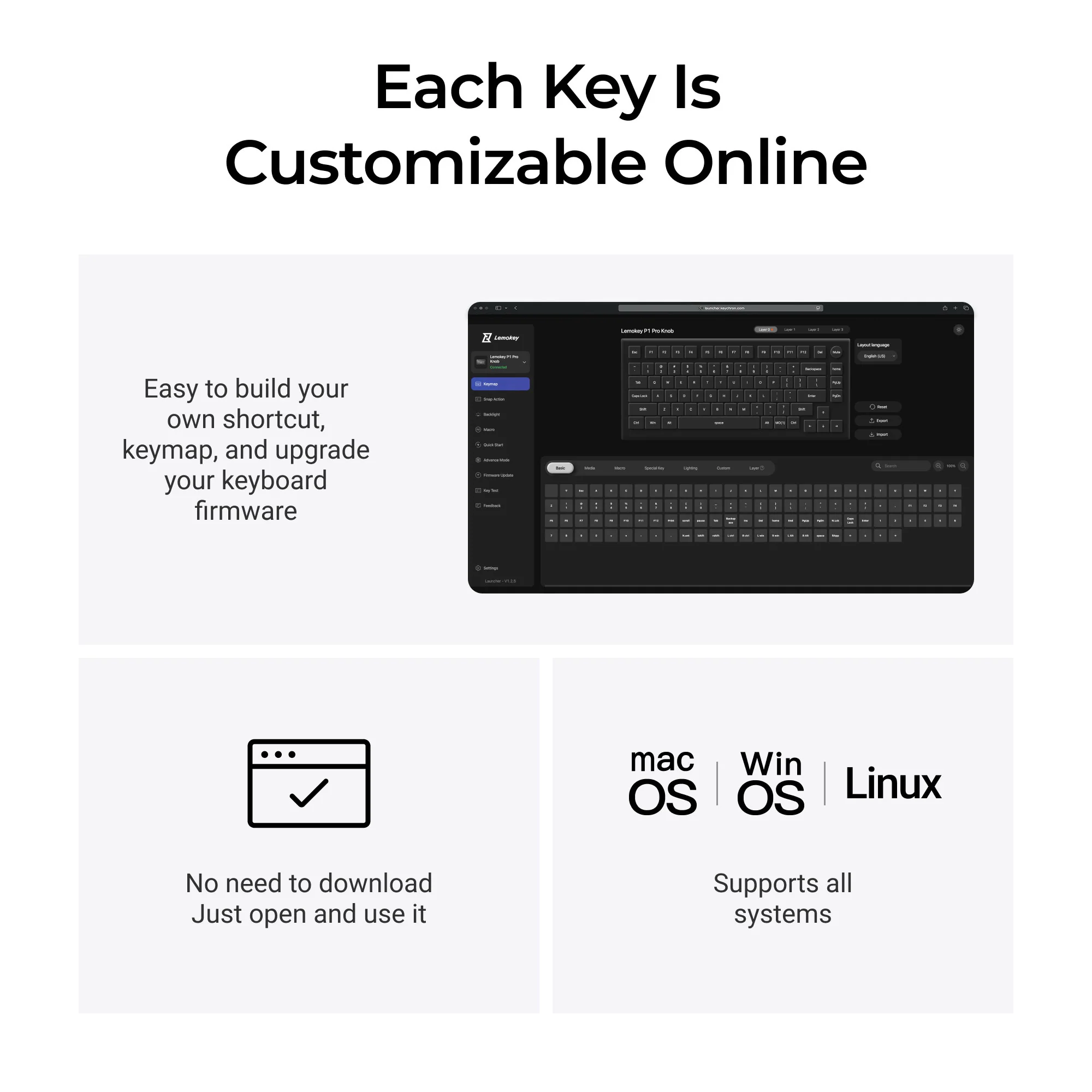 Lemokey P1 QMK/VIA mukautettu pelinäppäimistö