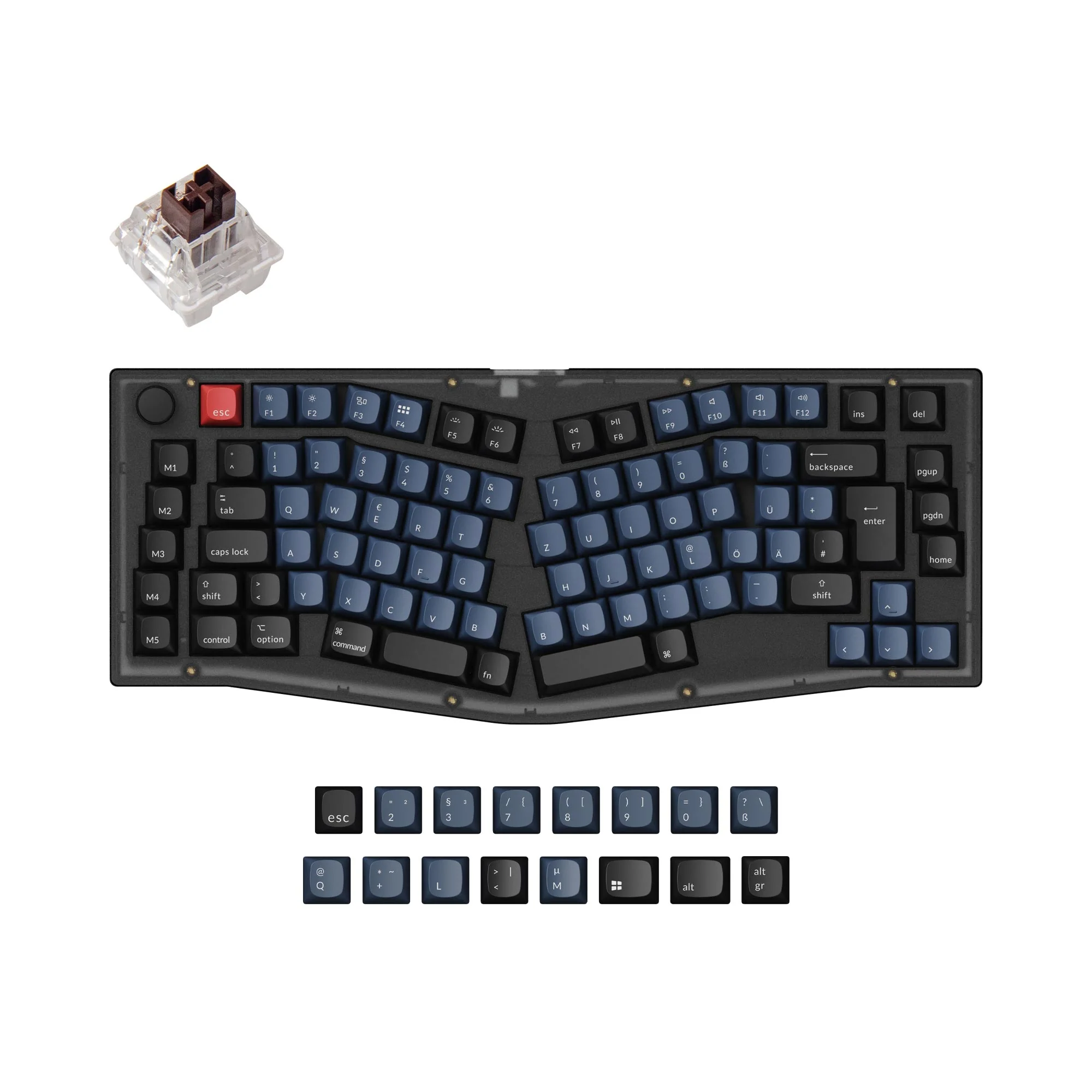 Coleção de Teclado Mecânico Personalizado QMK Keychron V10 (Layout Alice) com Layout ISO