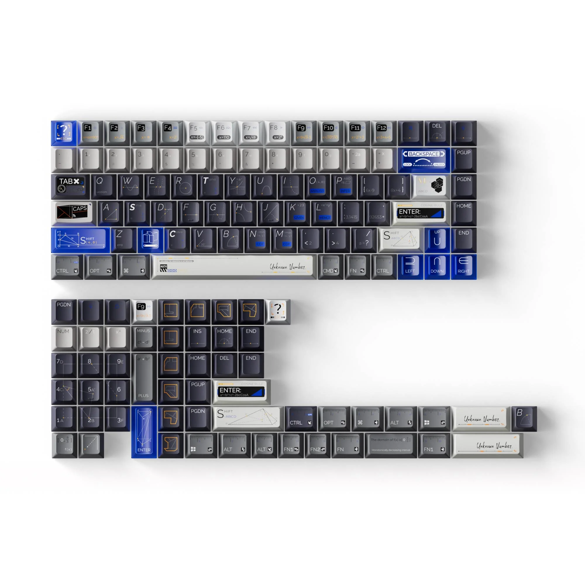 Unknown Number Navy: set completo de teclas PBT con sublimación, perfil Cherry