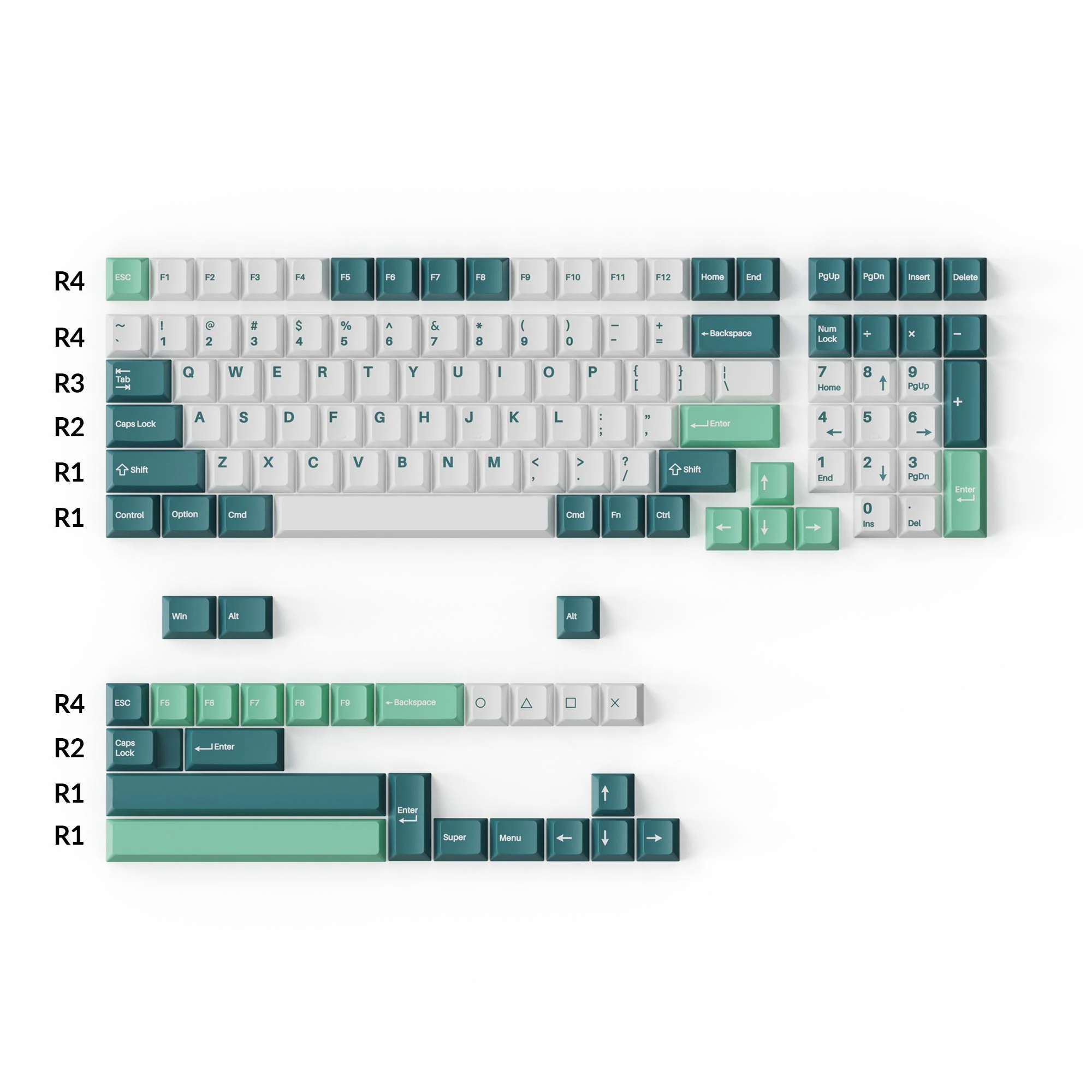 Set completo de teclas PBT de doble inyección perfil Cherry - White Mint