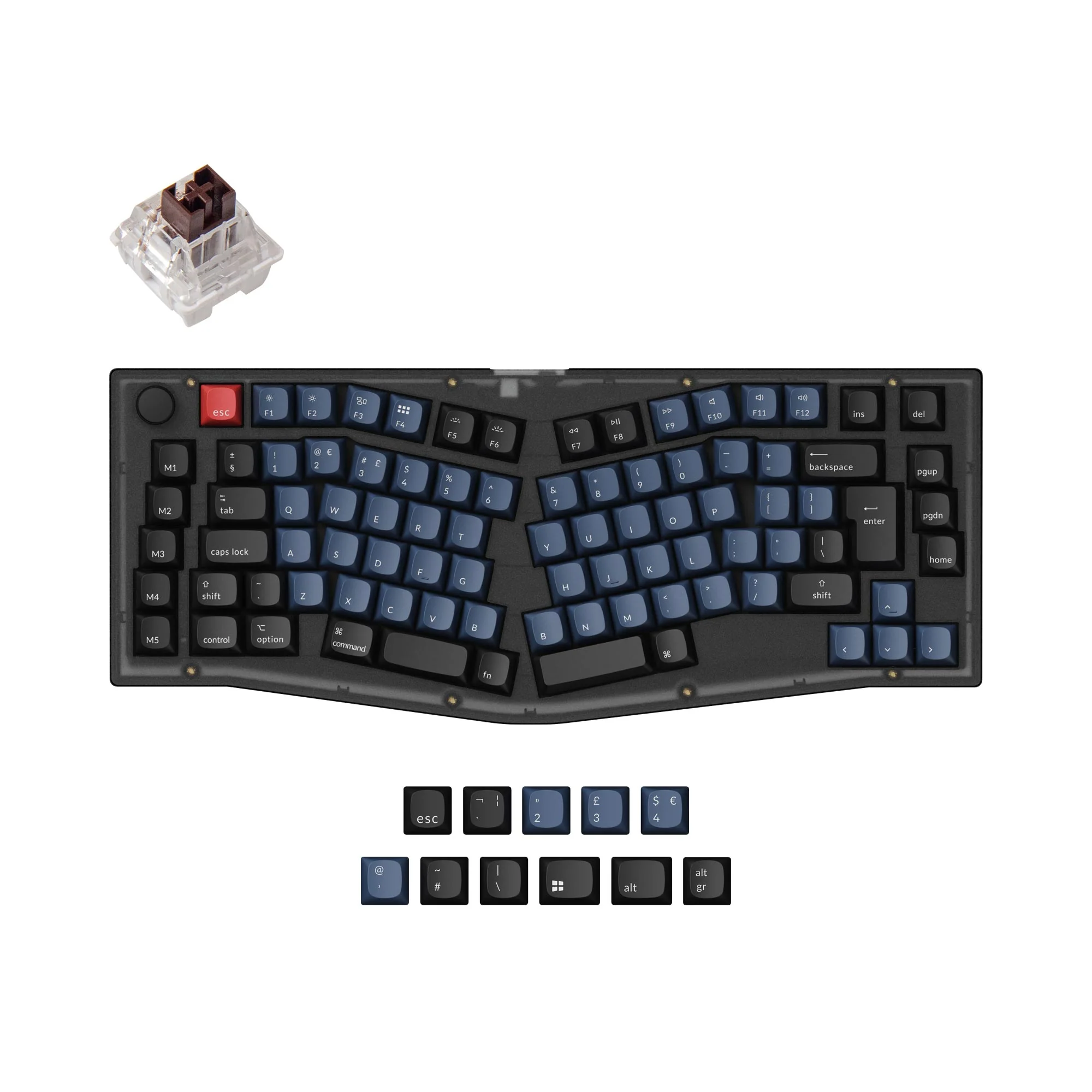 Coleção de Teclado Mecânico Personalizado QMK Keychron V10 (Layout Alice) com Layout ISO