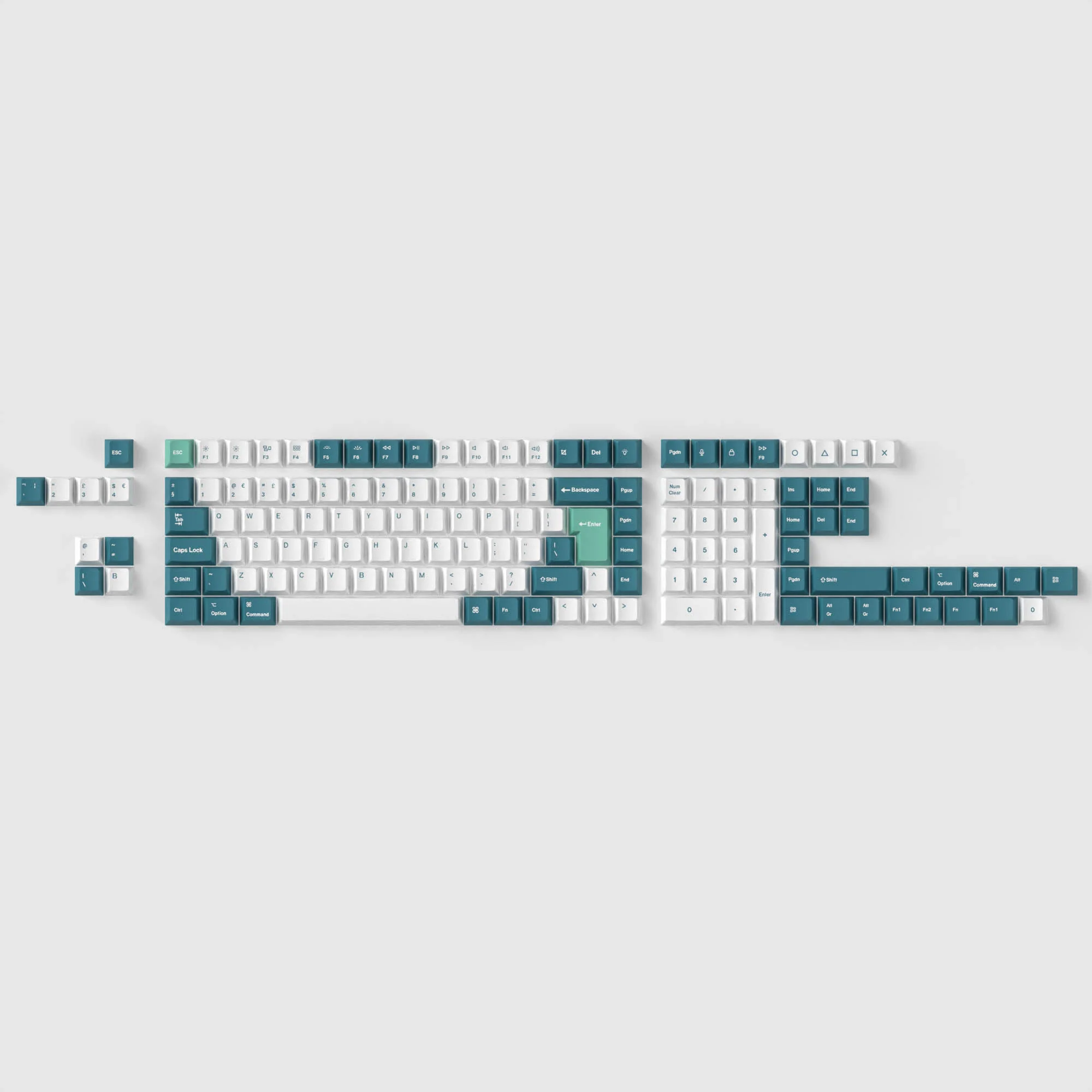 Conjunto completo de keycaps PBT Dye-Sub, perfil Cherry ISO - White Mint