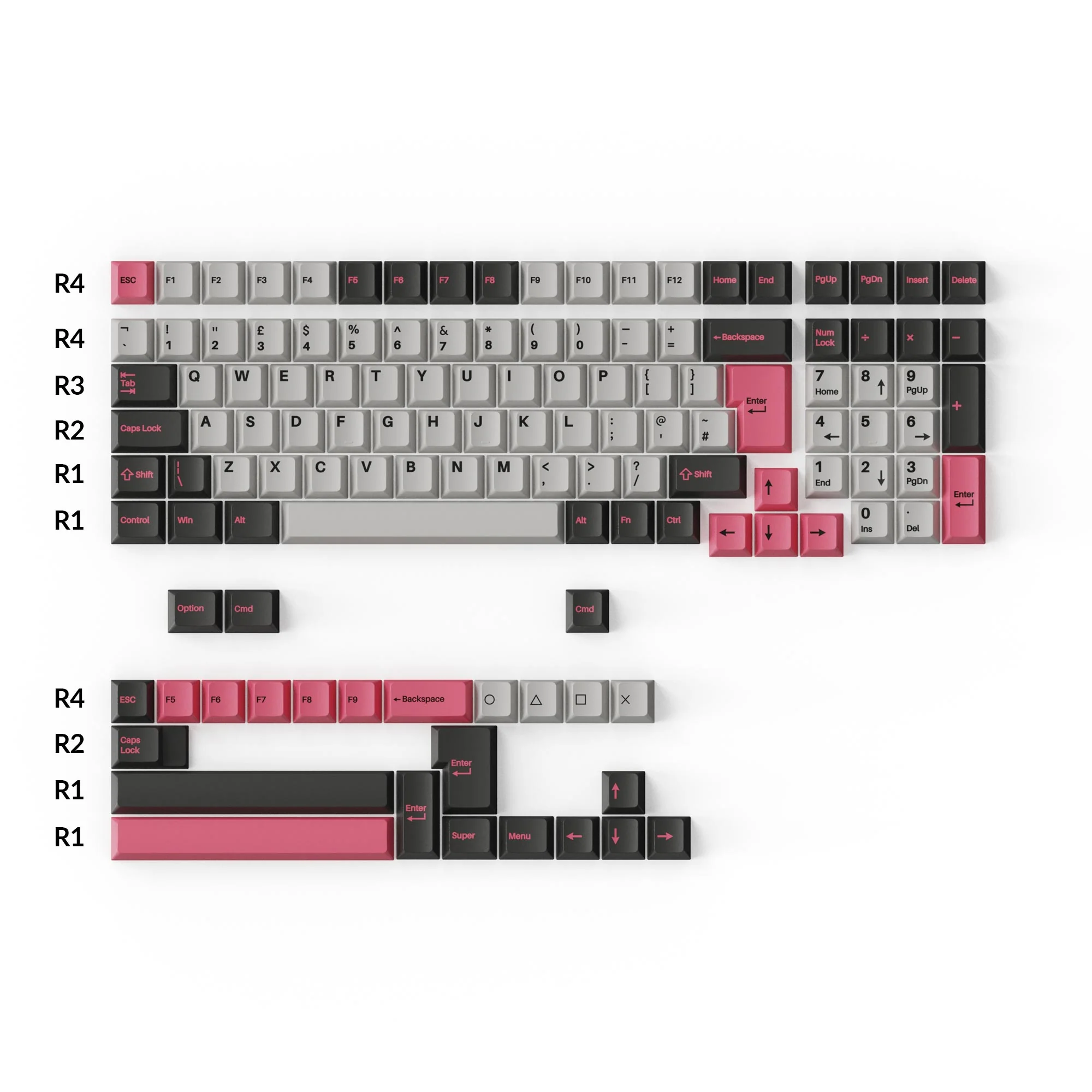 Conjunto Completo de Keycaps PBT Double-Shot Perfil Cherry - Dolch Pink